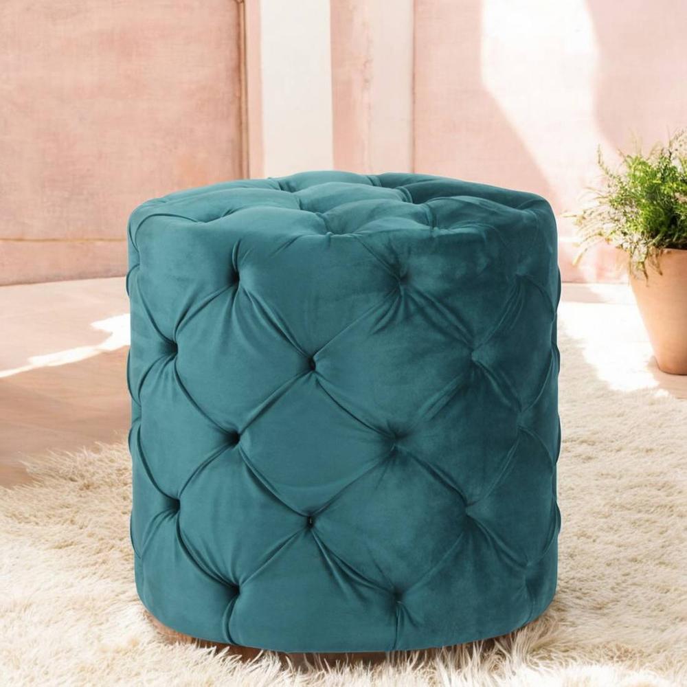 Dallas Solid Wood Ottoman Pouffee in Turquoise Sea Velvet