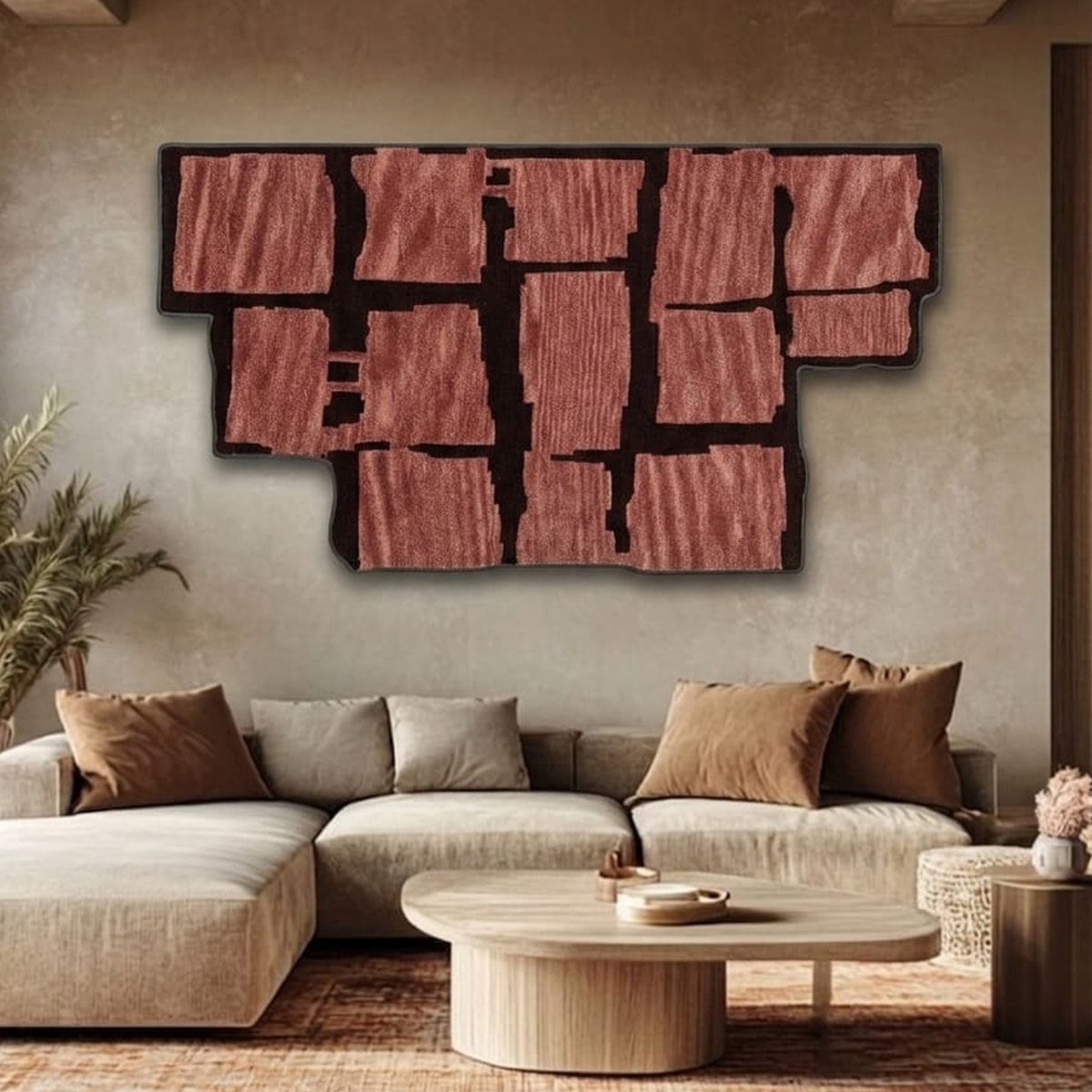 Rust Brown Abstract Geometric Natural Wool Handmade Wall Art 4 x 6 Feet - NEU LOOMS