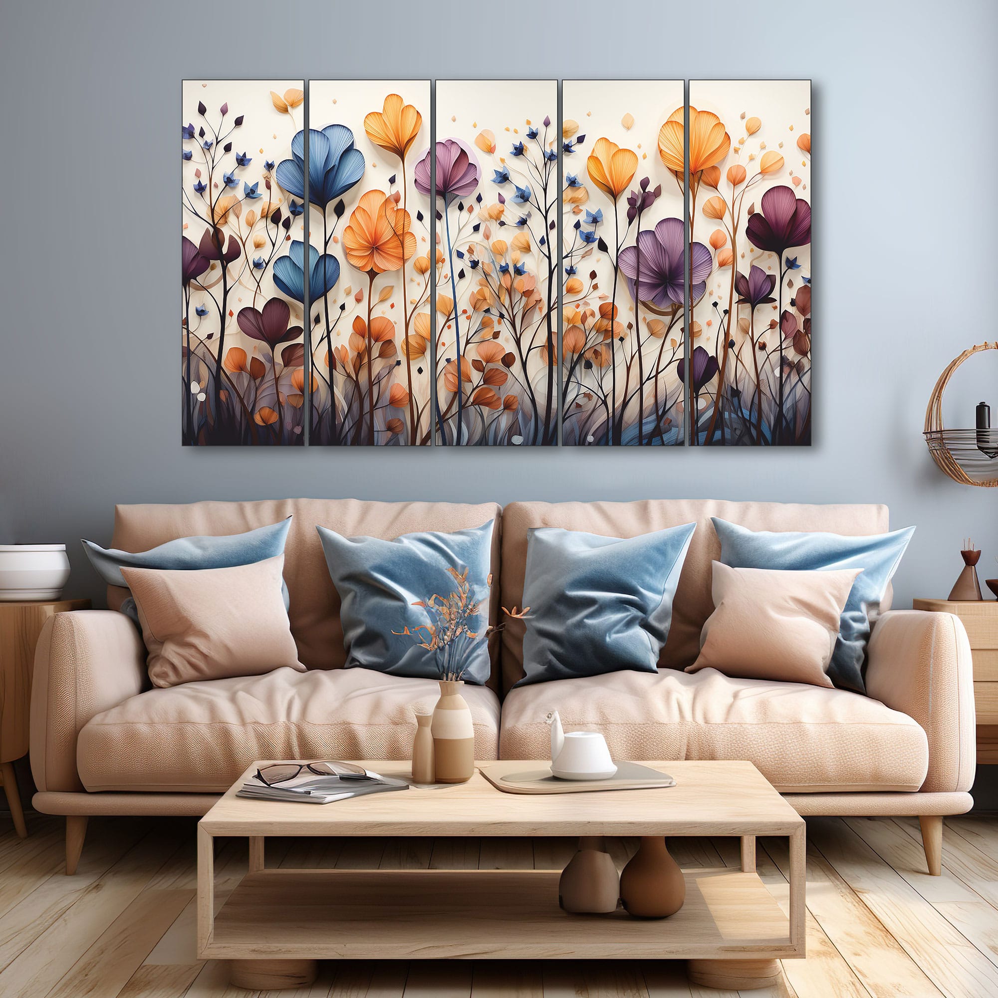 The Castle Decor Abstract Flower Wall Art Set of 5 27x48 Inch - The Castle Decor