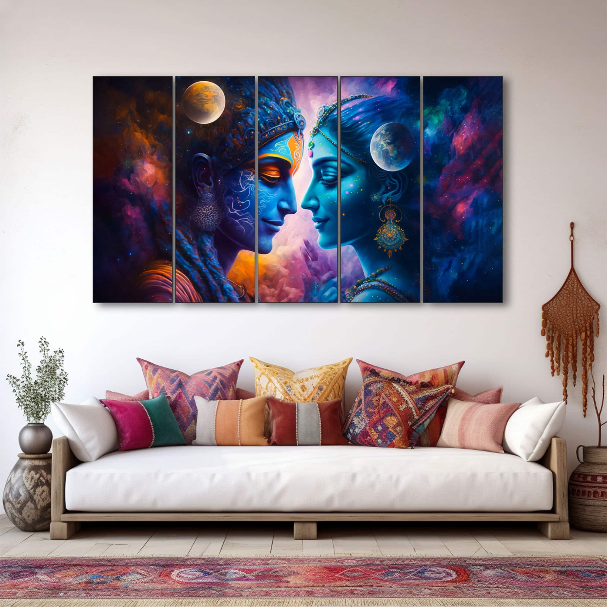 The Castle Decor Radha Krishna Spiritual Wall Art Framed Painting 27x48 Inch (Style 2) - The Castle Decor