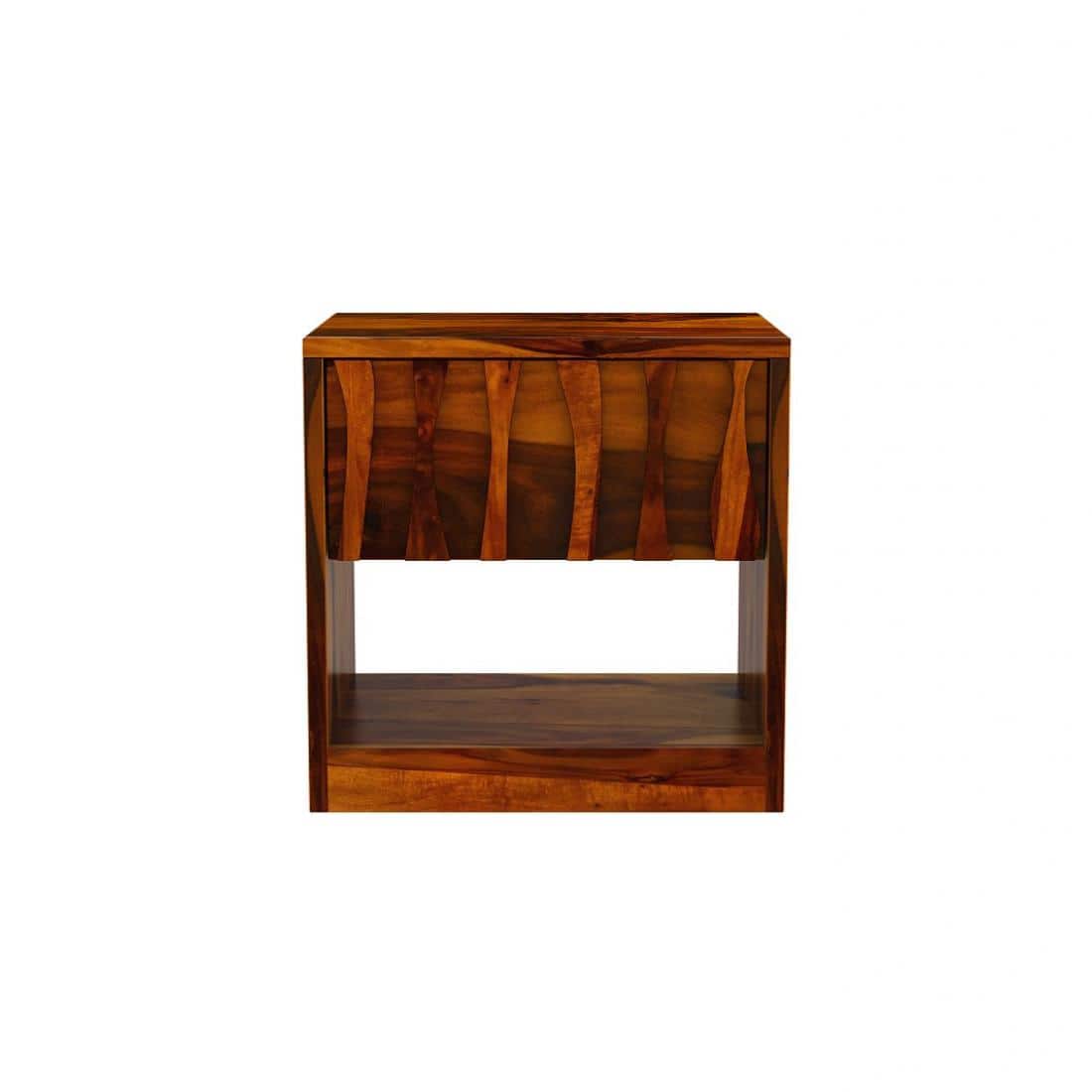 Wave Solid Wood  Bedside Table in Honey Finish