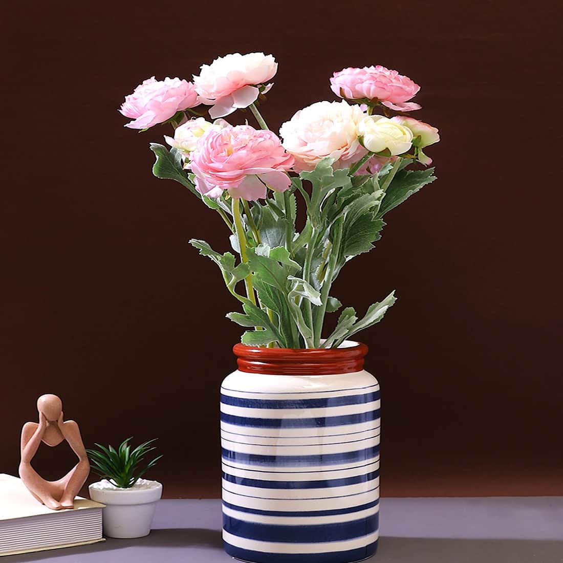 Blue Swatched Cylindrical shaped Ceramic Vase