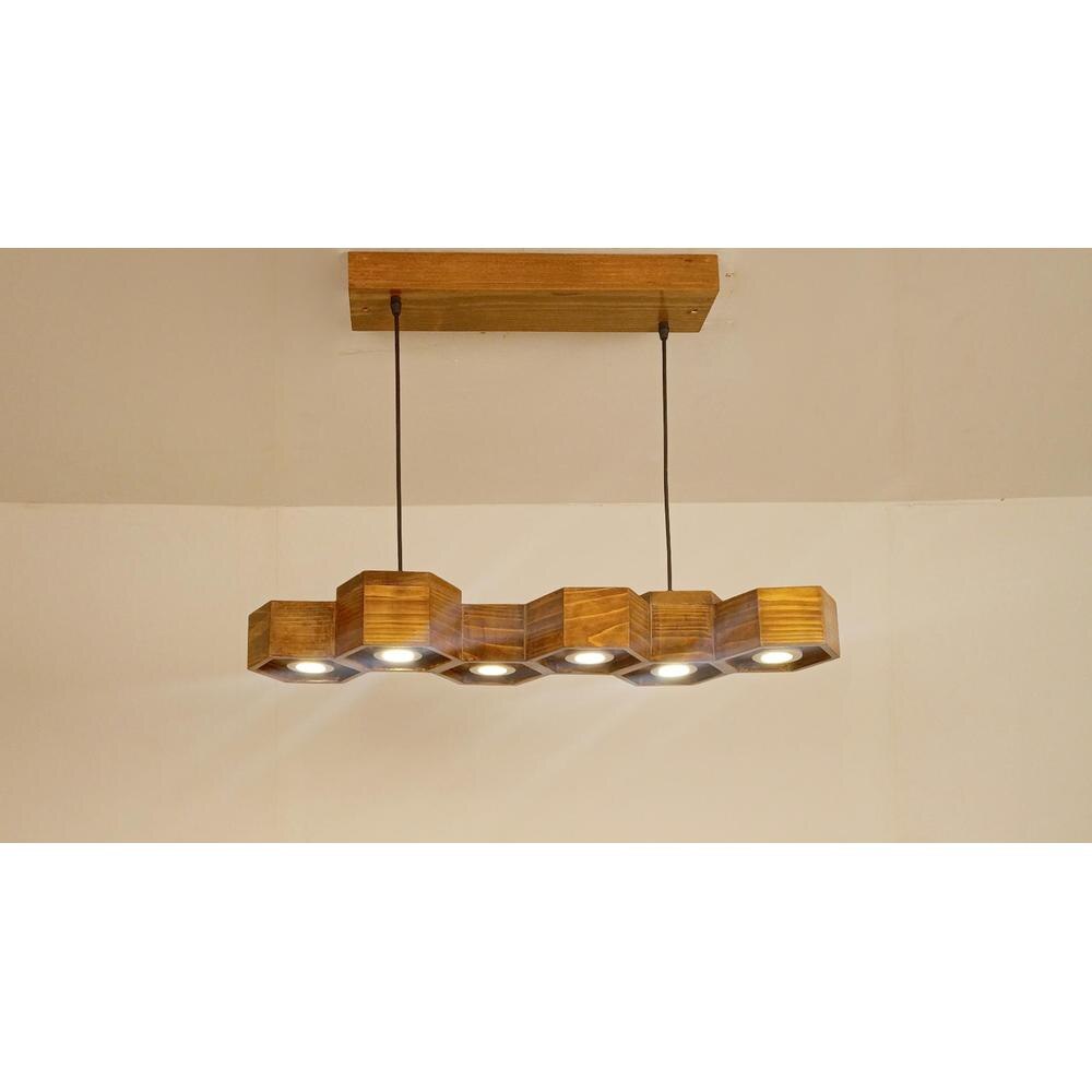 Hexa 36 Brown Wooden LED Hanging Lamp
