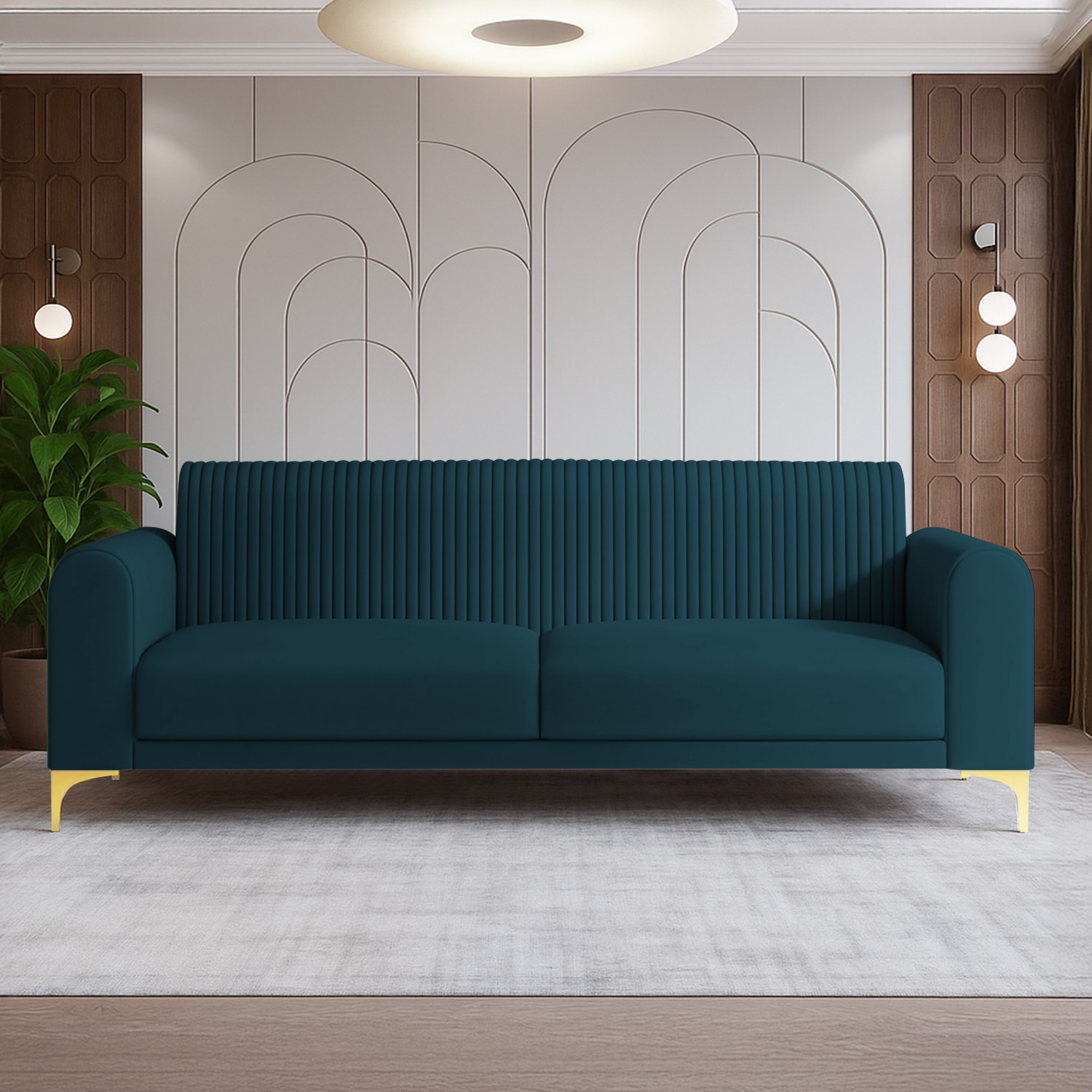 Veniza Velvet 3 Seater Sofa In T Blue Colour - Home Lifestylez