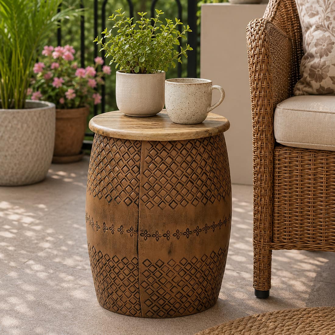 Regalia Decorative Handcrafted Metal Side Table in Copper Finish - Bhavya Exports