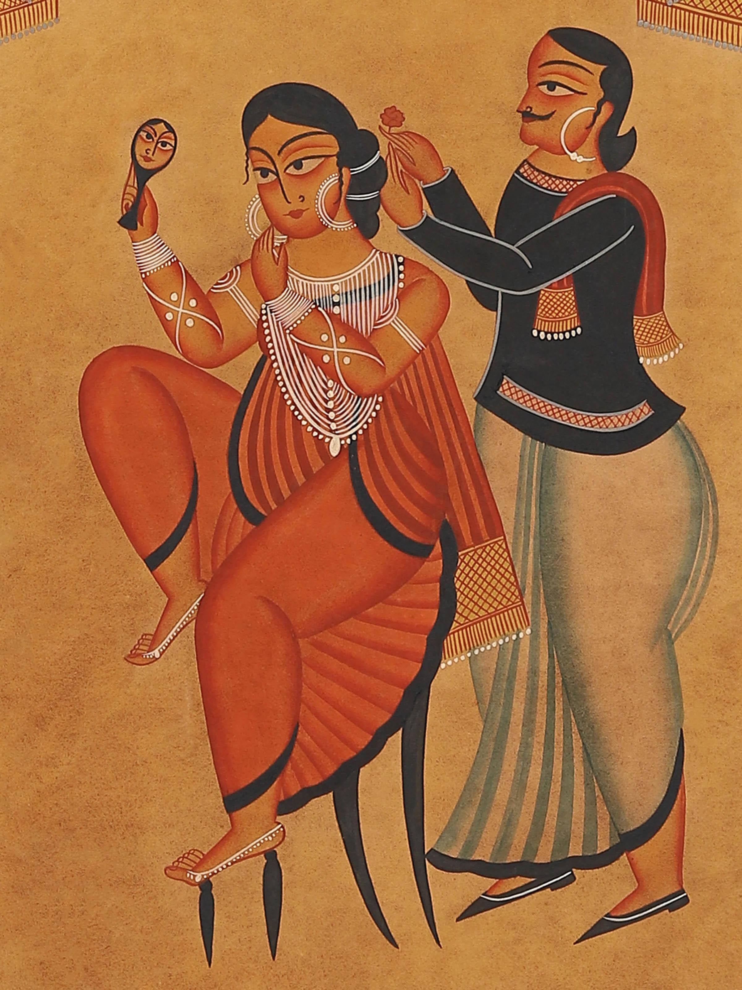 Man Woman Kalighat Painting