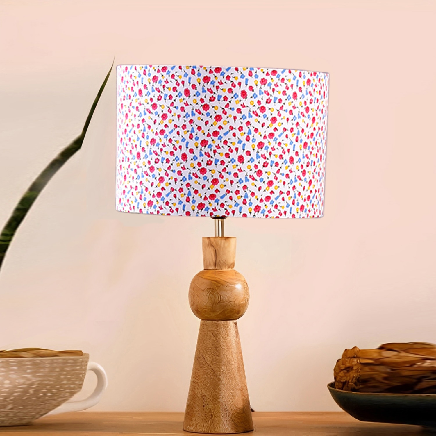 Devansh Multicolor Cotton Table Lamp With  Wood Natural Base (7X18.25 Inches)-16