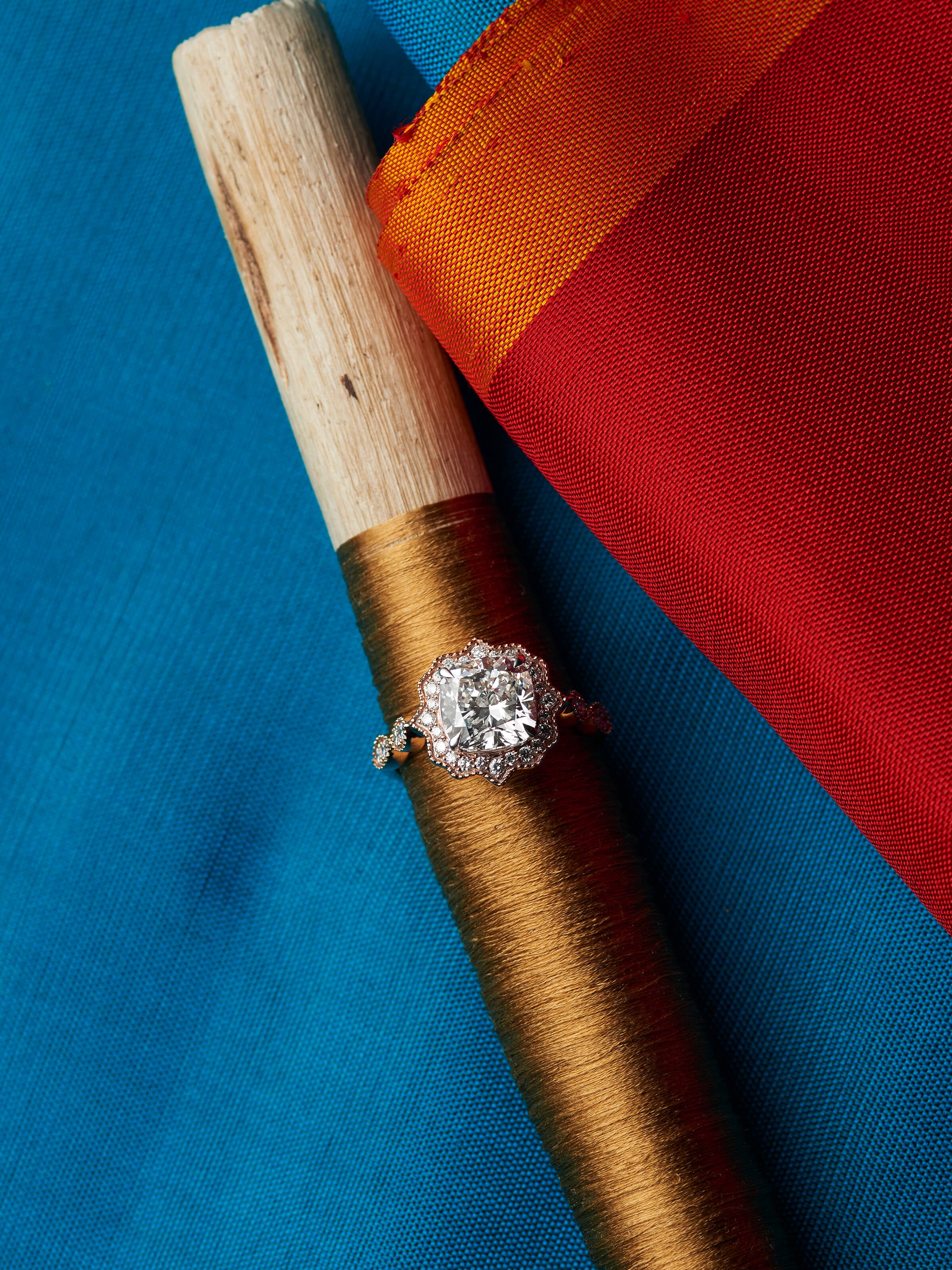 lifestyle view of open setting 14 karat gold ring