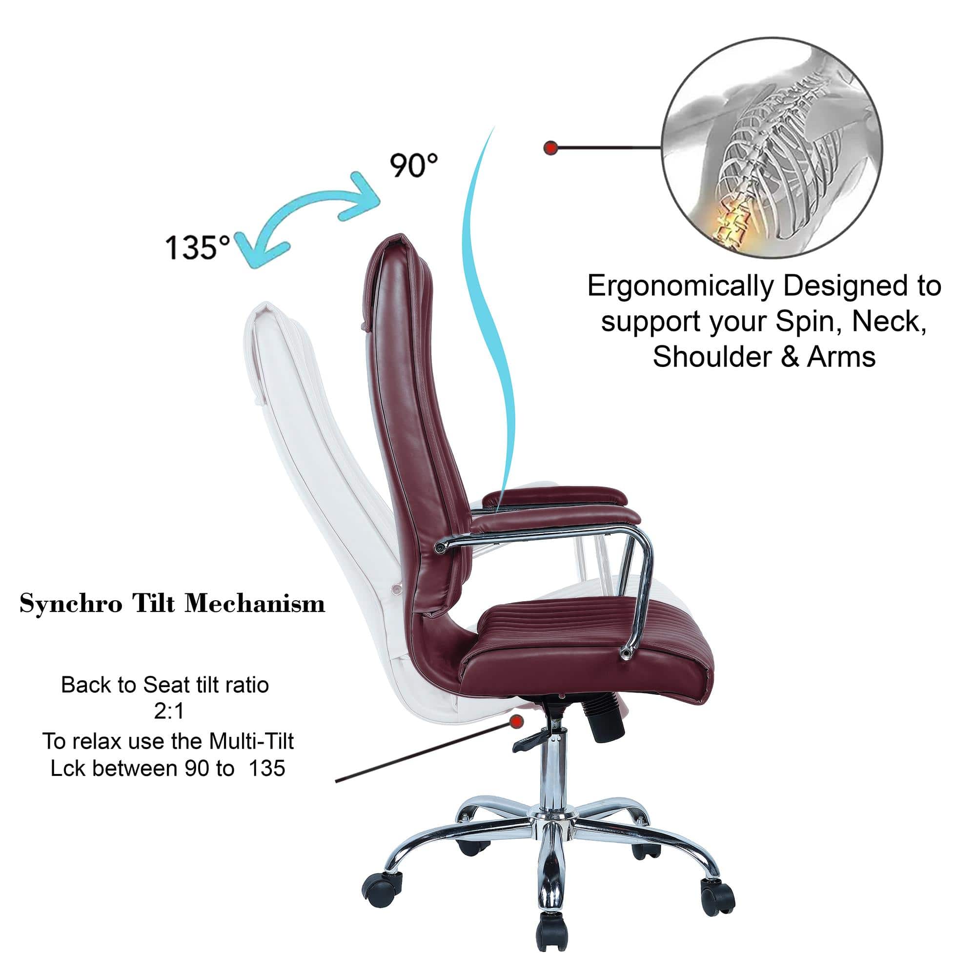 Leanoxa High Back Executive Chair in Maroon Colour