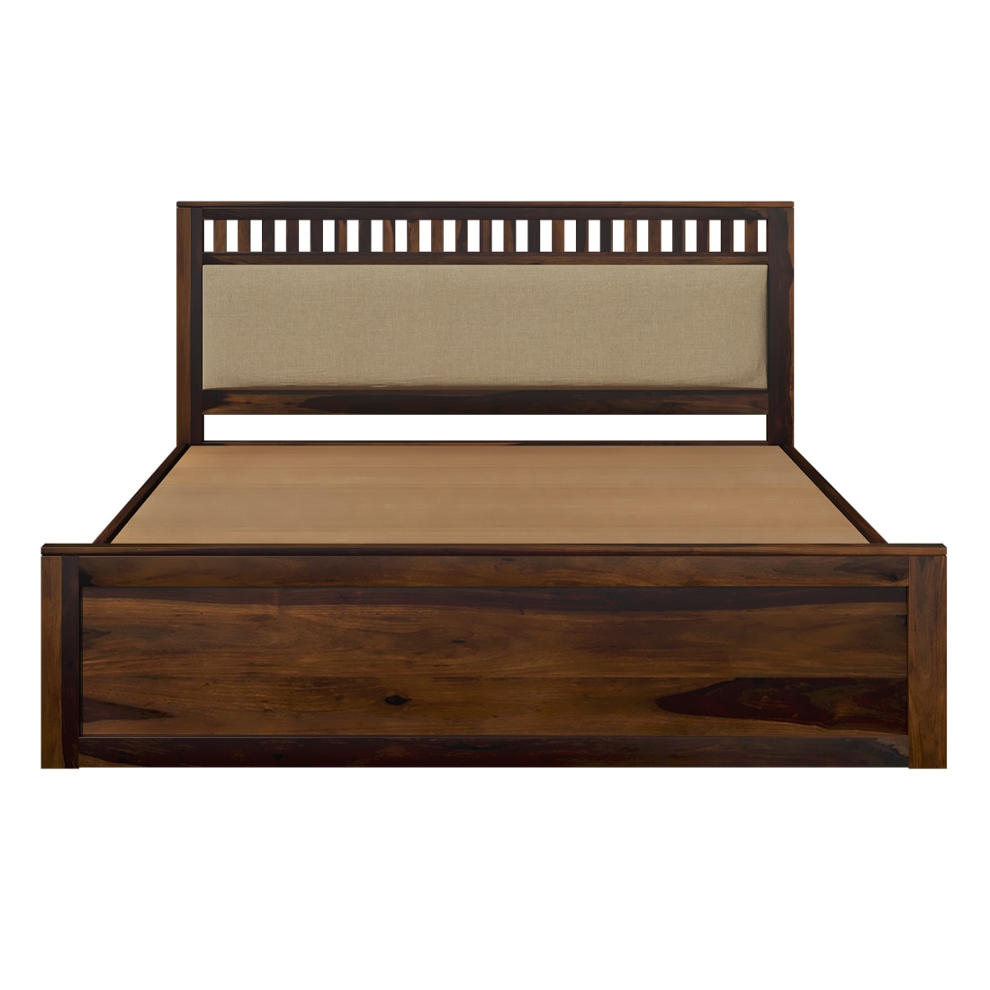 Vrinda Solid Wood Queen Size Bed In Hydraulic Storage Bed In Provincial Teak Finish