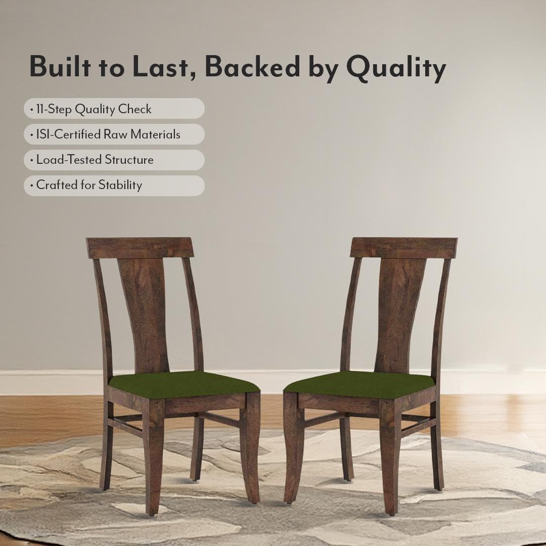 Fabio Dining Chair Set Of 2 In Colour Olive Green And Finish Danish Walnut
