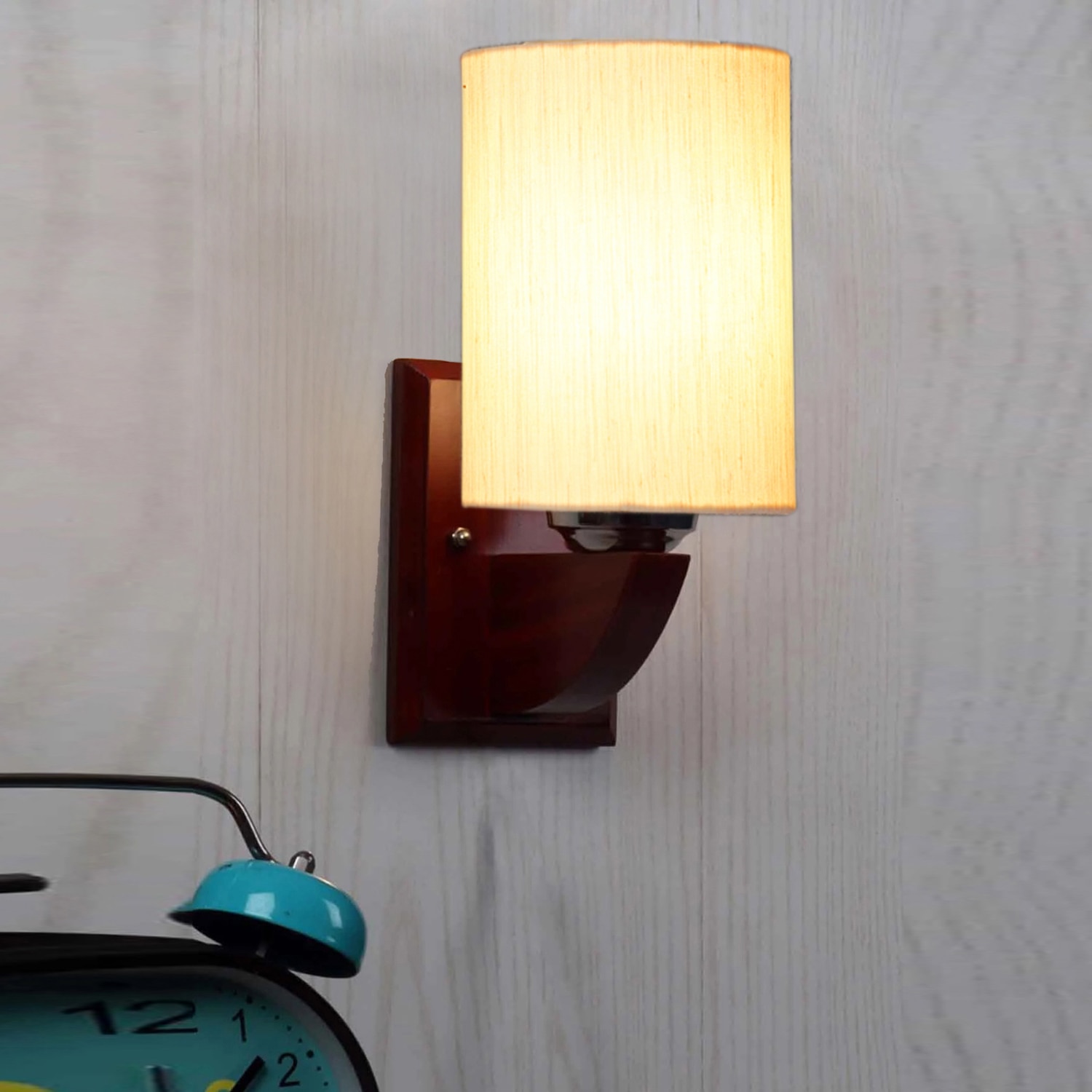 Devansh Solid Wood Electric Wall Light in off-white Colour with off-white Shade Count of 1 Light - Devansh