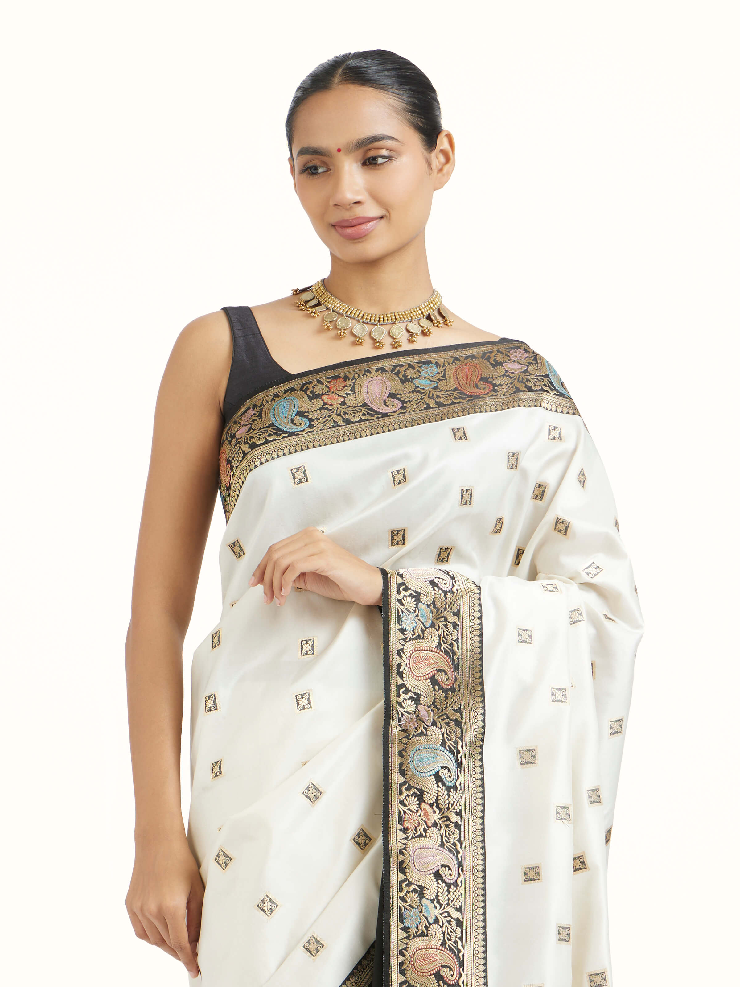 Off-white Banarasi Kadhwa Silk Saree