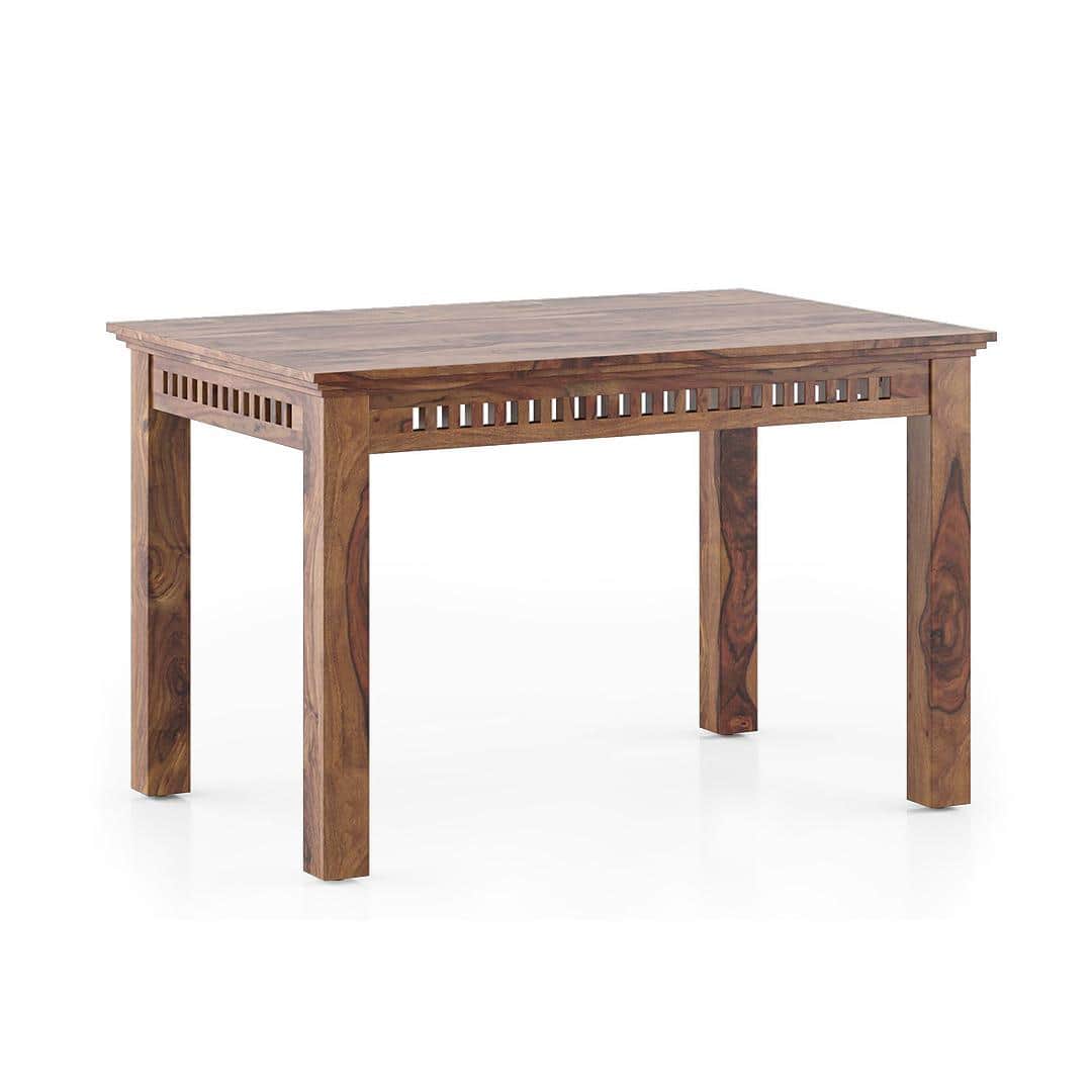 Fidora 4 Seater Dining Table With Set Of 4 Martha Dining Chairs (Colour- Wheat Brown, Finish- Teak)