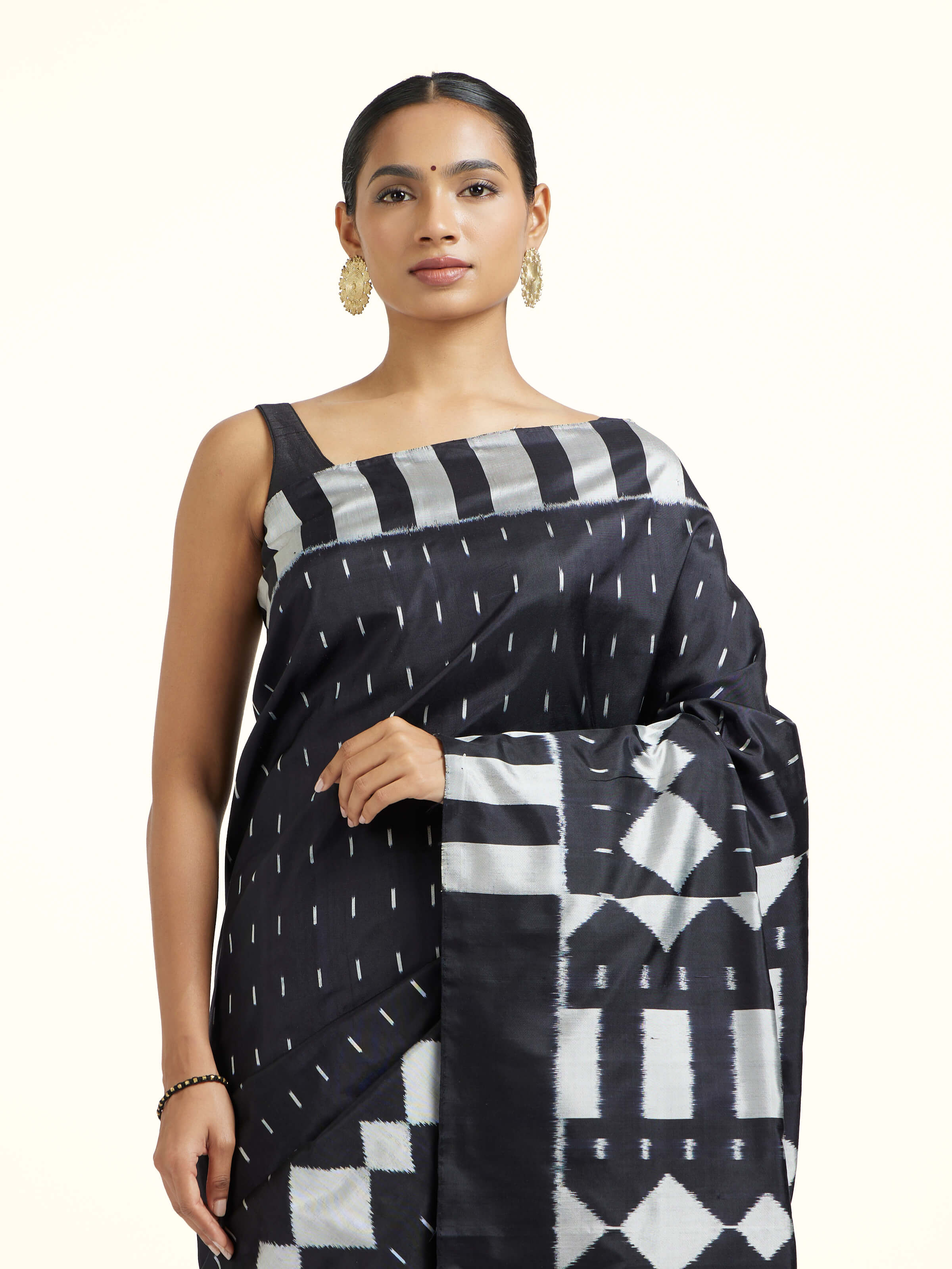 Black Silk Pochampally Single Ikat Saree