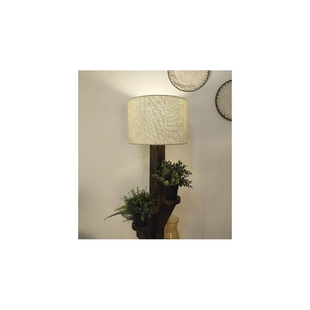 Woods Wooden Floor Lamp with Brown Base and Jute Fabric Lampshade