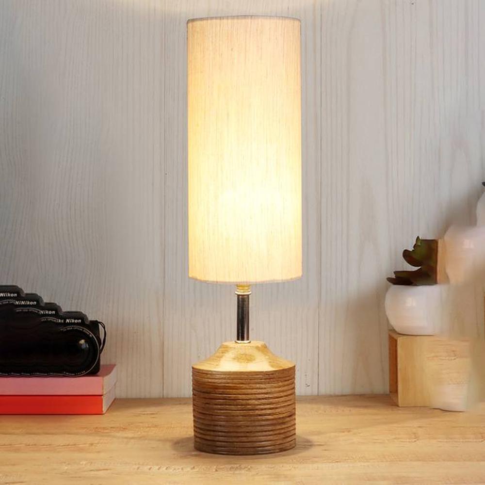 Ayla Wood Table lamp with off-white cotton Shade