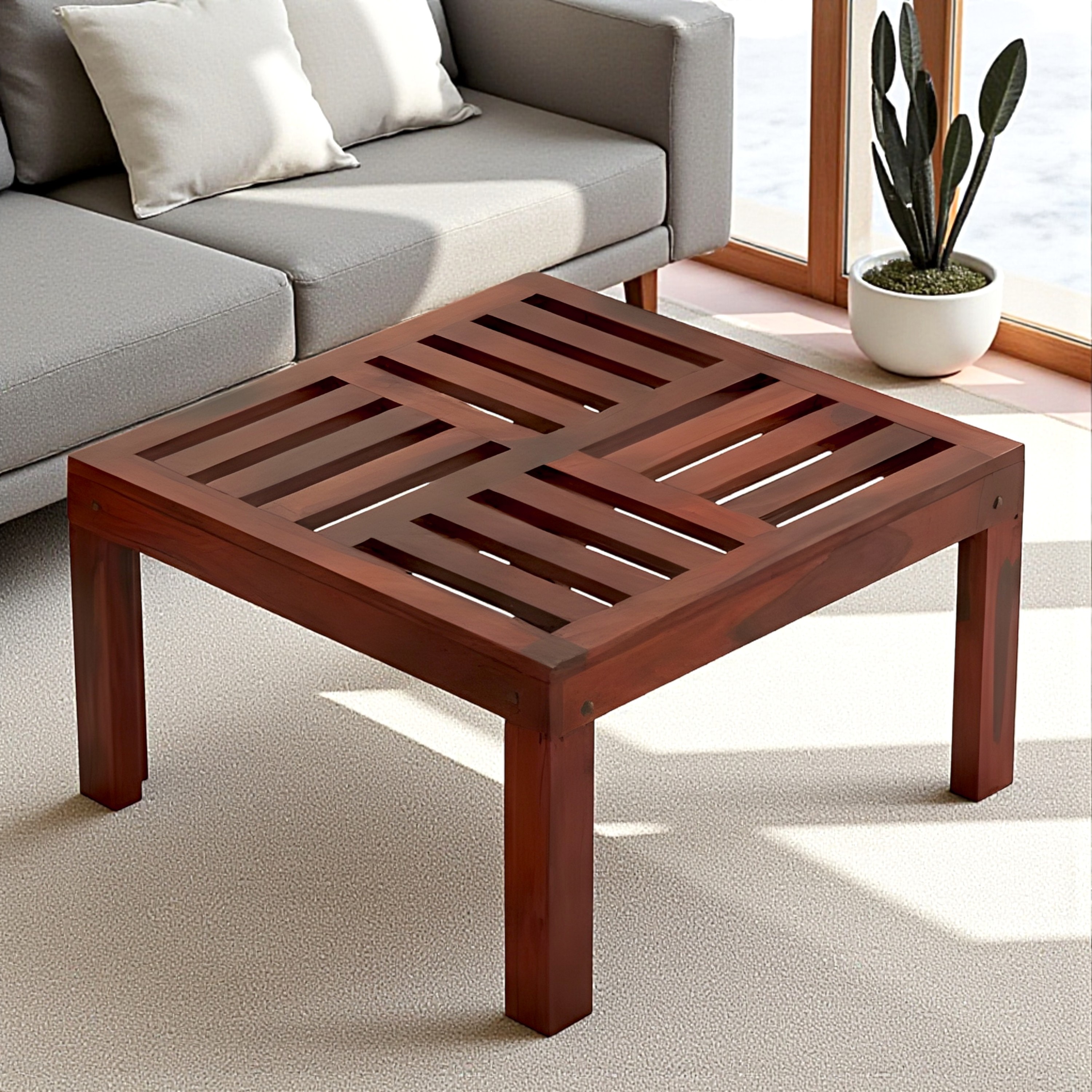Sydney Sheesham Wood Contemporary Square Coffee Table In Honey Finish
