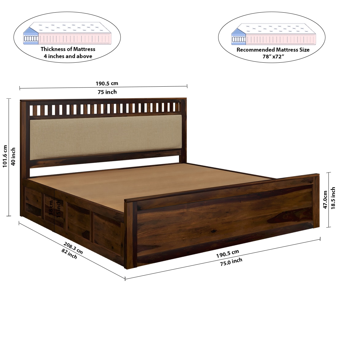 Vrinda Solid Wood King Size Bed In Hydraulic Storage Bed In Provincial Teak Finish