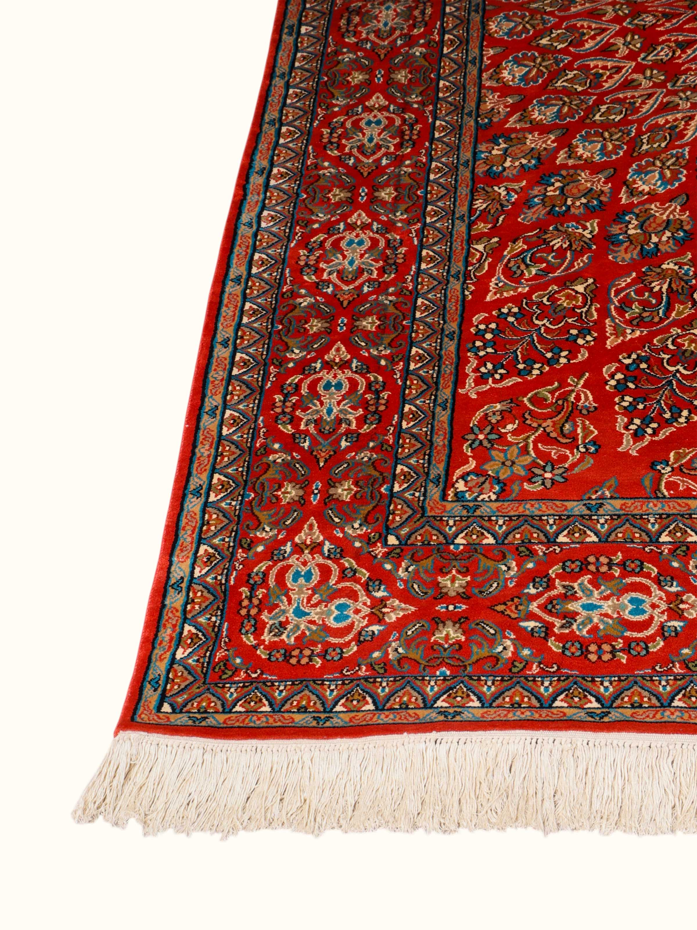Traditional Persian Rust Gumbad Kashmir Silk Hand-Knotted Carpet