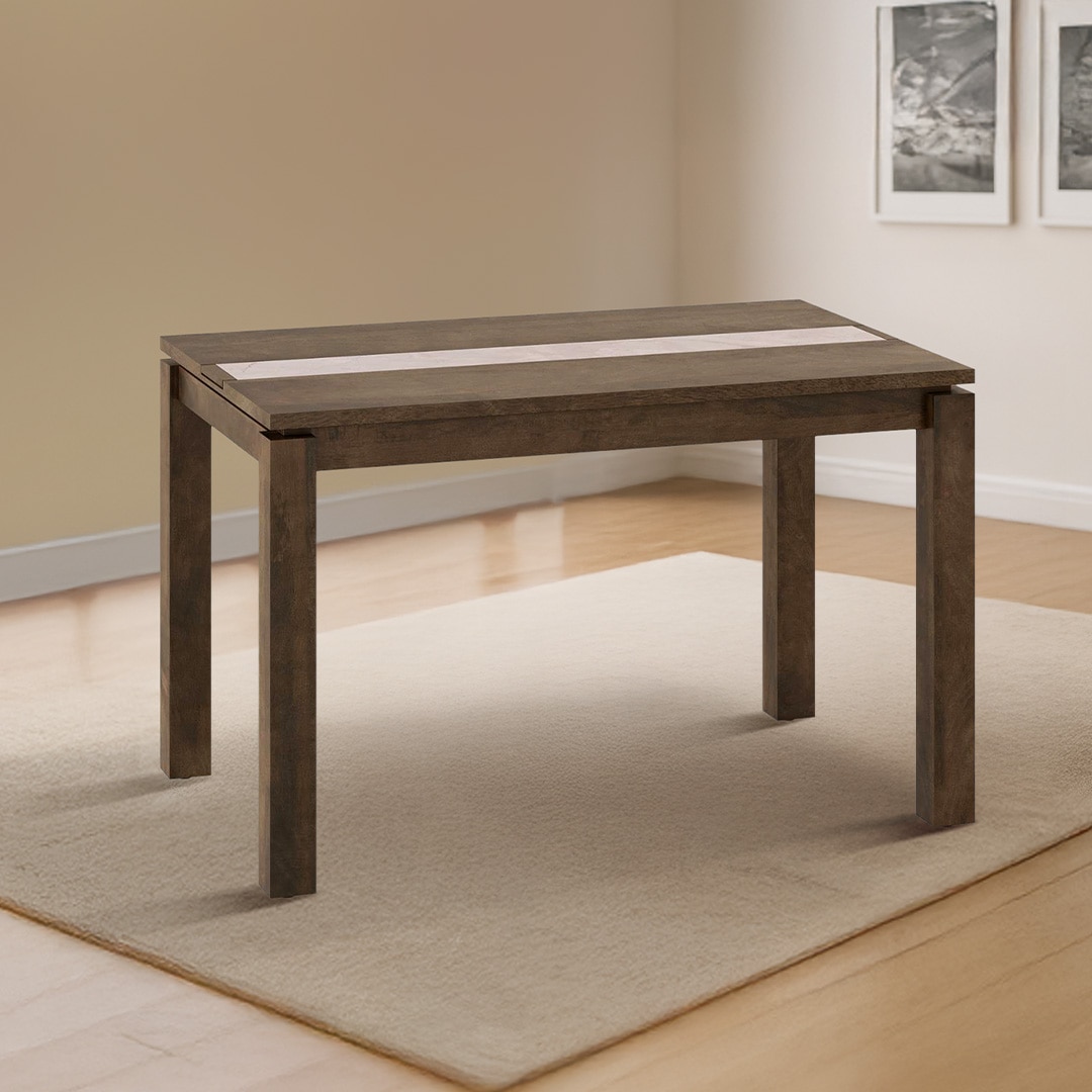 Atlas Crest Storage Solid Wood 4 Seater Dining Table In Danish Walnut Finish