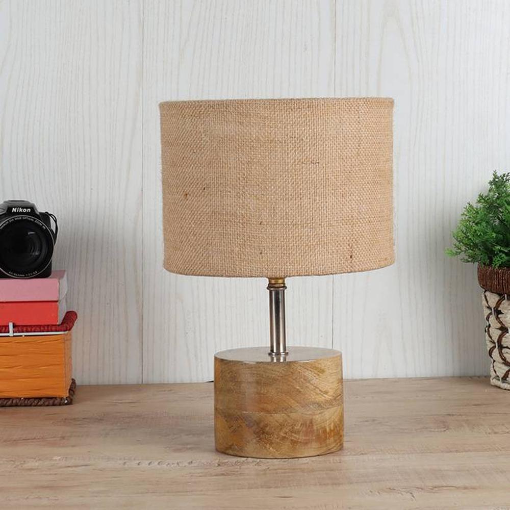 Emmery Beige Natural Fiber Shade Table Lamp with Natural Wooden Base