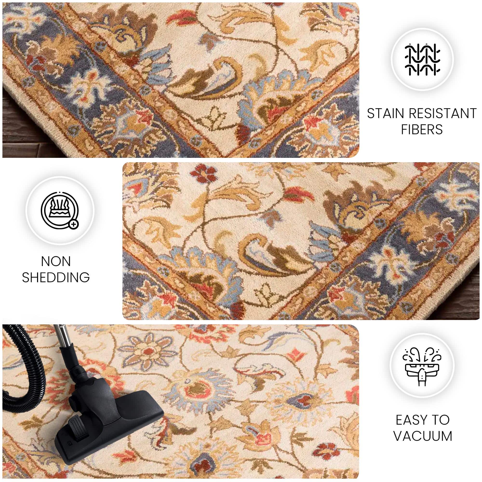 White Floral Wool 8x11 Carpet