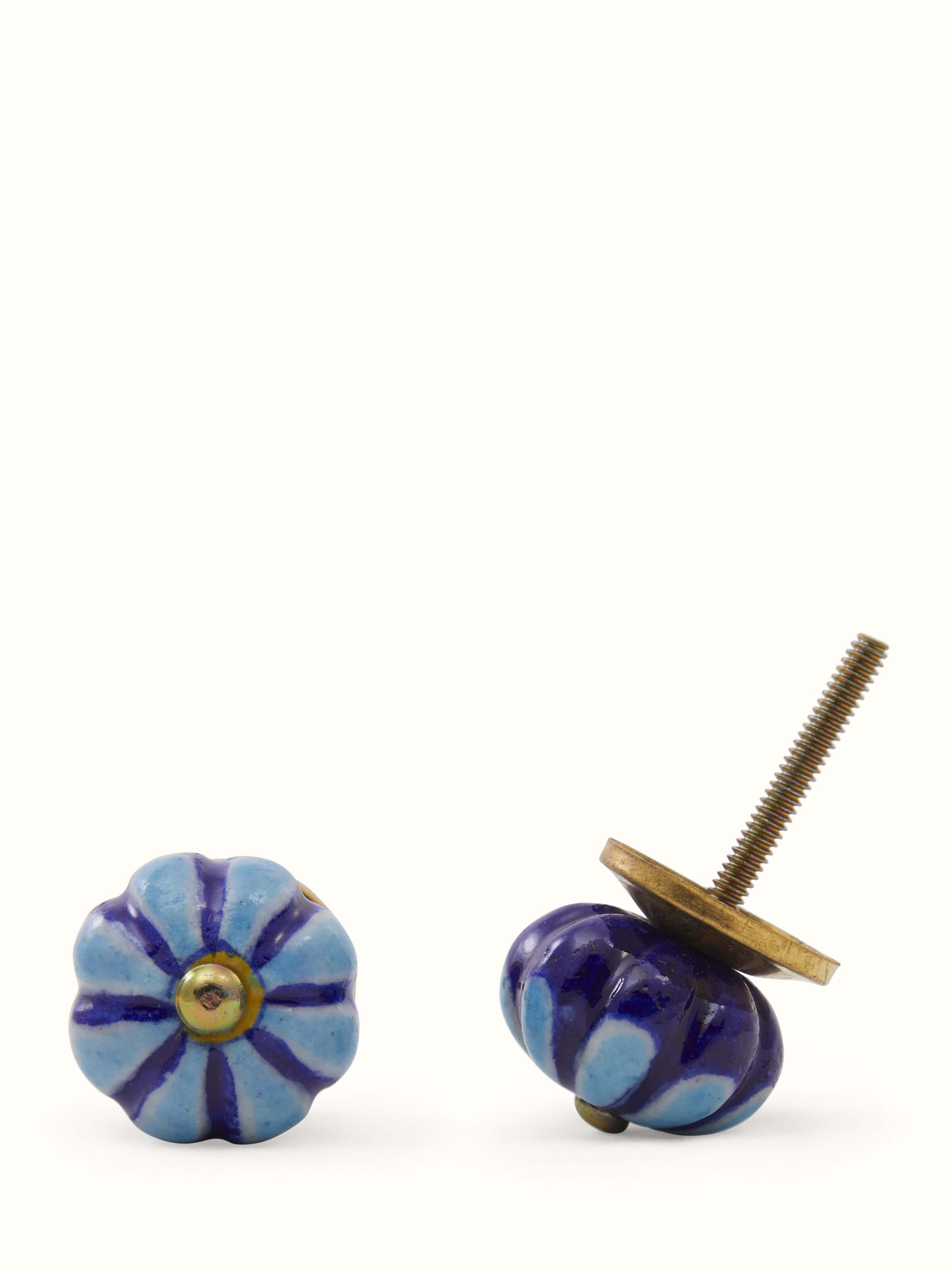 Blue Pottery Round Rib Door Knob Set