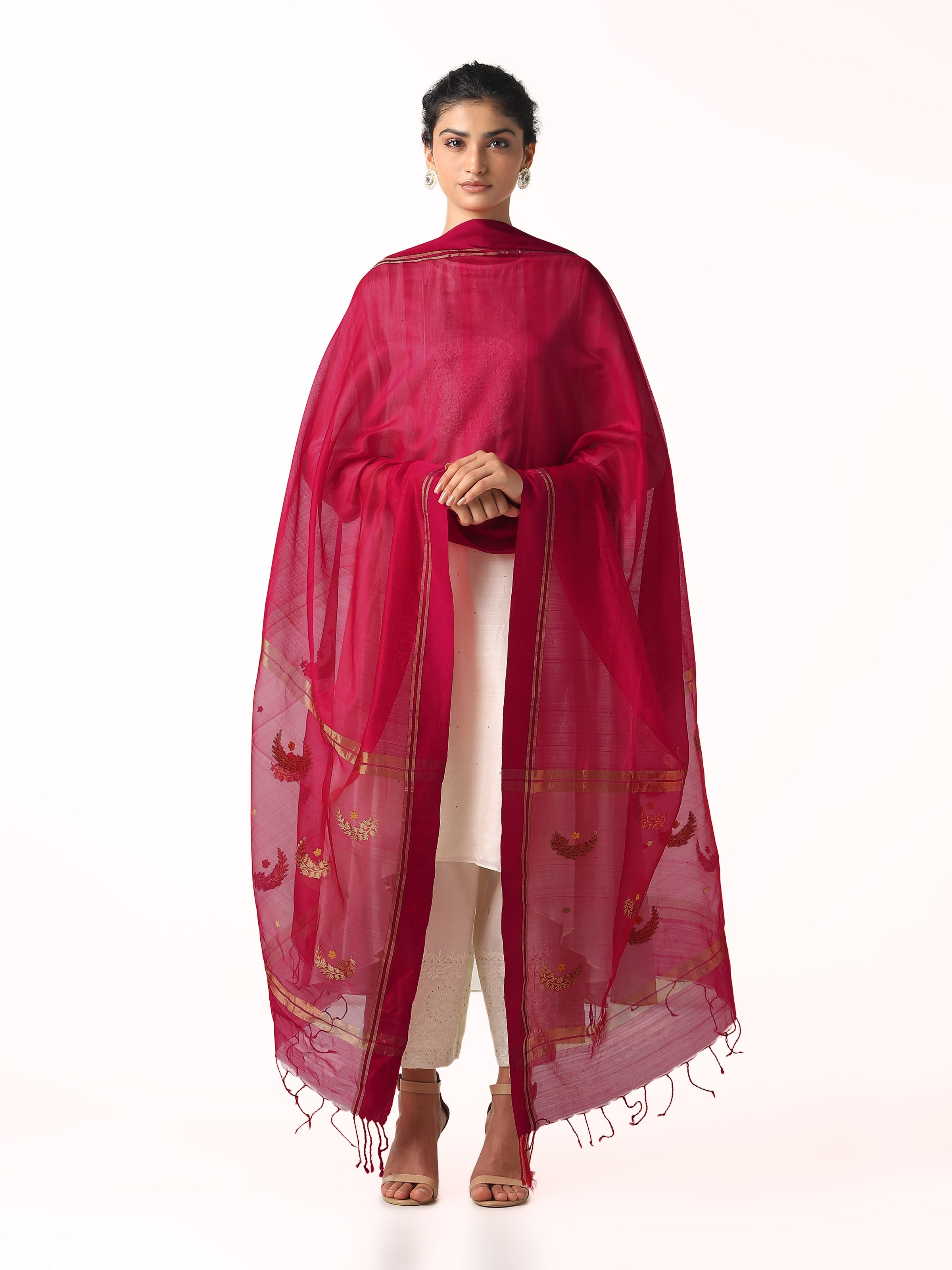Fuschia Cotton Silk Chanderi Dupatta