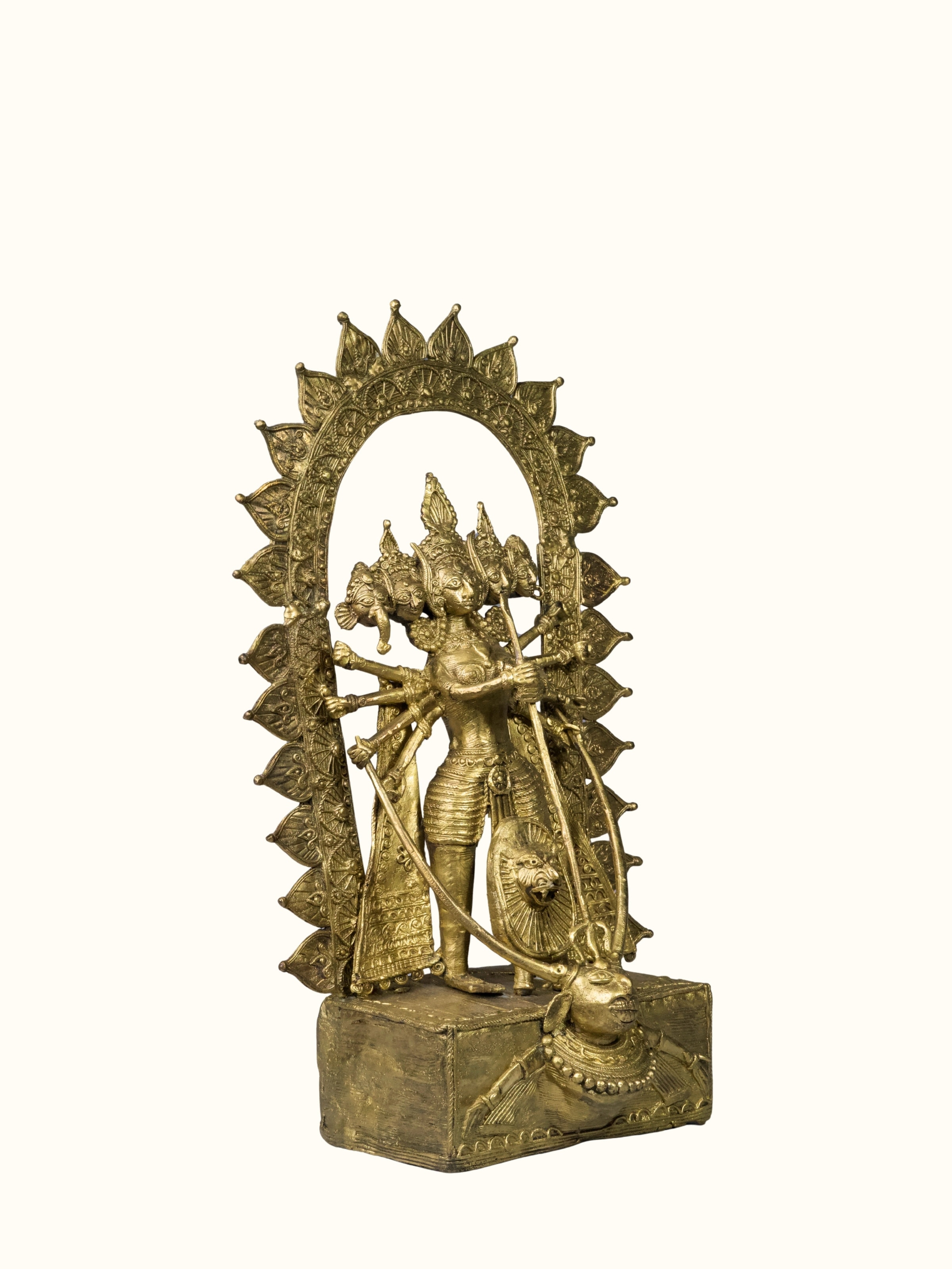 Angled view of Dhokra Brass Goddess Devi Idol