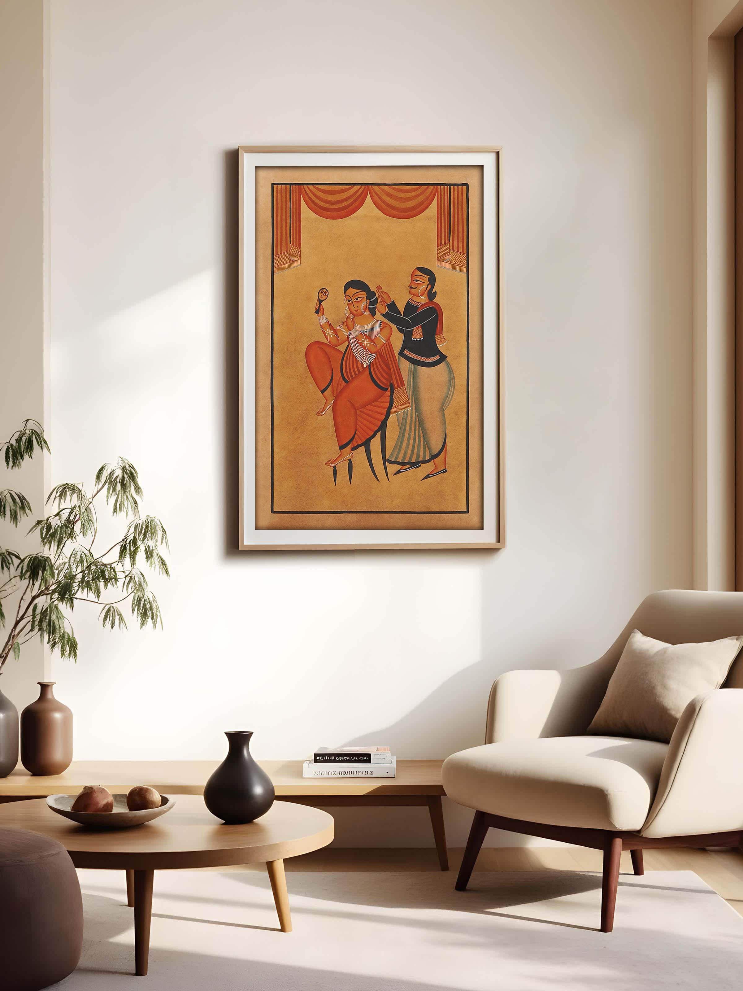 Man Woman Kalighat Painting