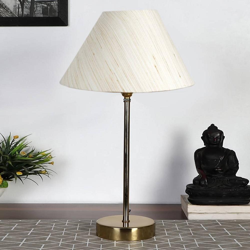 off-white cotton with Metal Gold Table Lamp - Devansh
