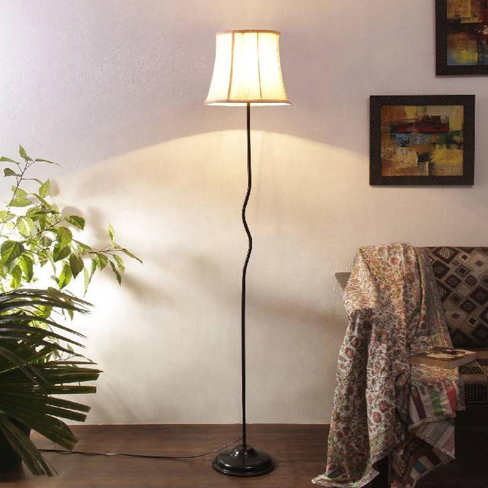 Savannah Off White Fabric Floor Lamp with Black Iron Base
