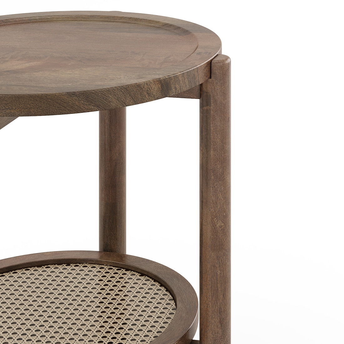 Tora Solid Wood and Cane with Glass Side Table In Danish Walnut Finish