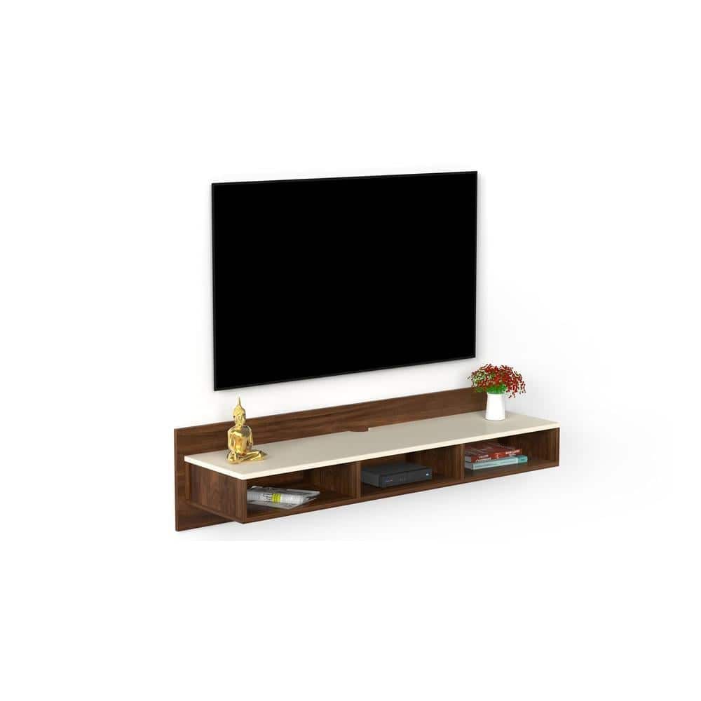 Reynold Engineering Wood Wall Mount TV Entertainment Unit Set Top Box Stand/TV Cabinet with Shelves for Books & Decor Display Unit Bed Living Room Upto 55 Inches (Brown Maple & Beige)