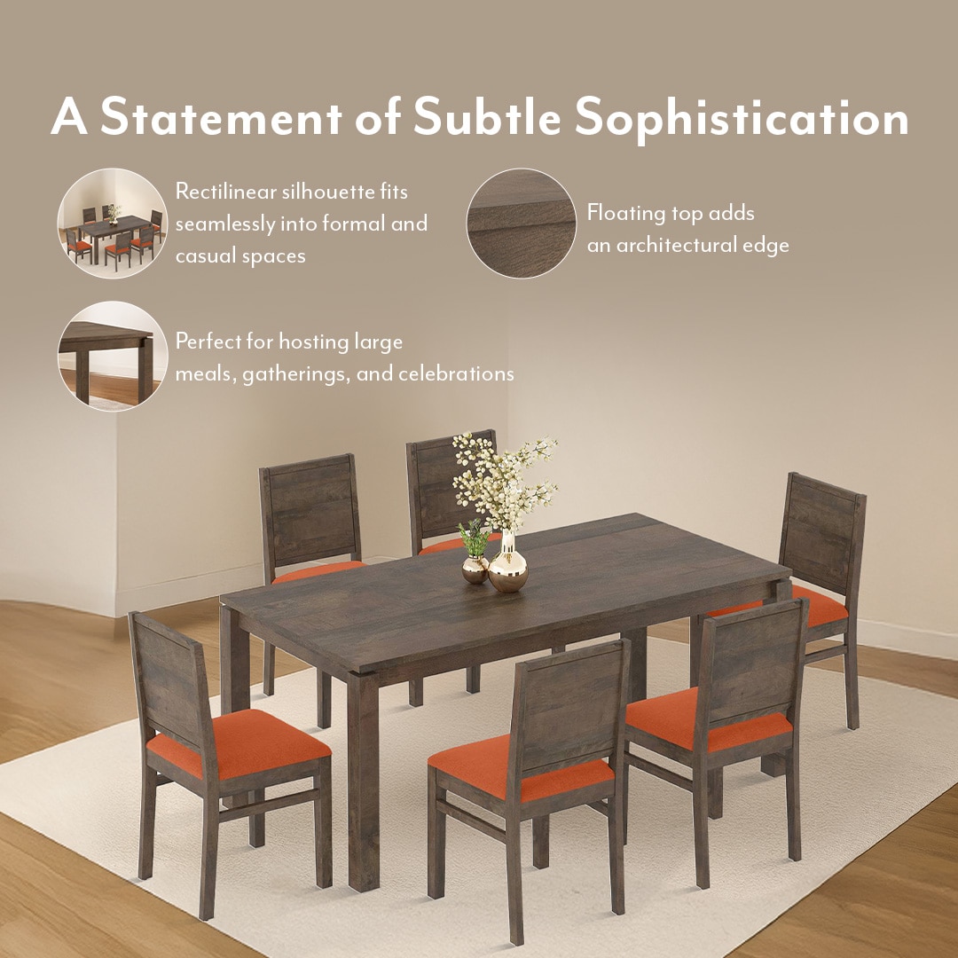 Atlas Solid Wood 6 Seater Dining Table In Danish Walnut Finish