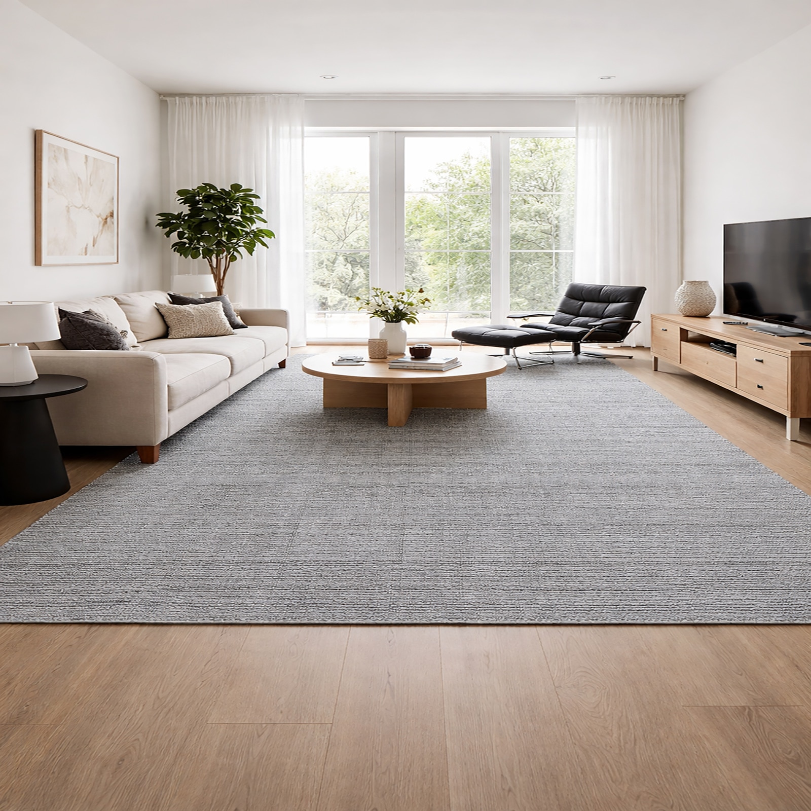 Strata Pet Yarn Rectangle Carpets Hand Loom in Grey Colour