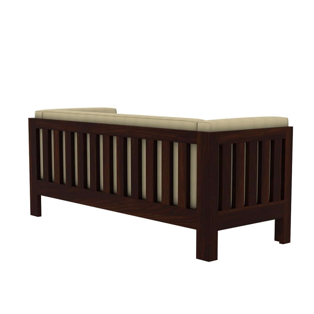 Prashiv 3+1+1 Seater Wooden Sofa (Creame Colour, Walnut Finish)