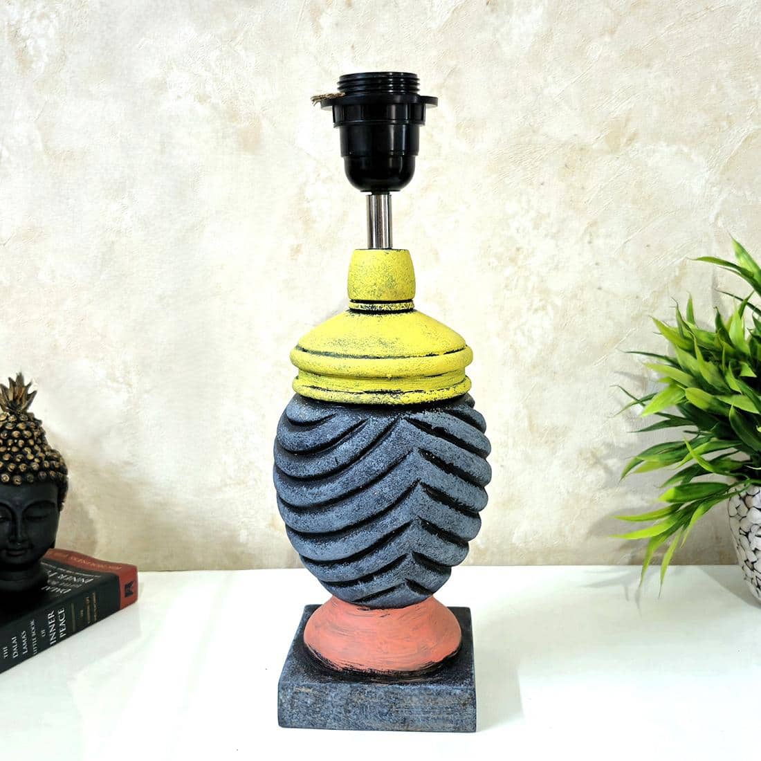 Wing Pink Stone Beige Wooden Table Lamp in Multicolor