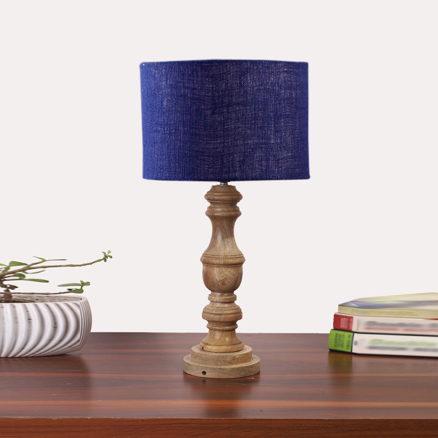 Devansh Blue Jute Table Lamp With Wood Natural Base (7X17.5 Inches)-13