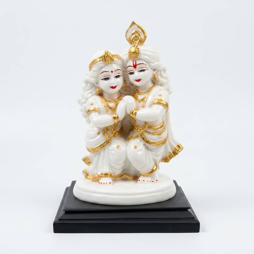 Devotional Eternal Radha Krishna Statue in White and Gold Colour - Vedas