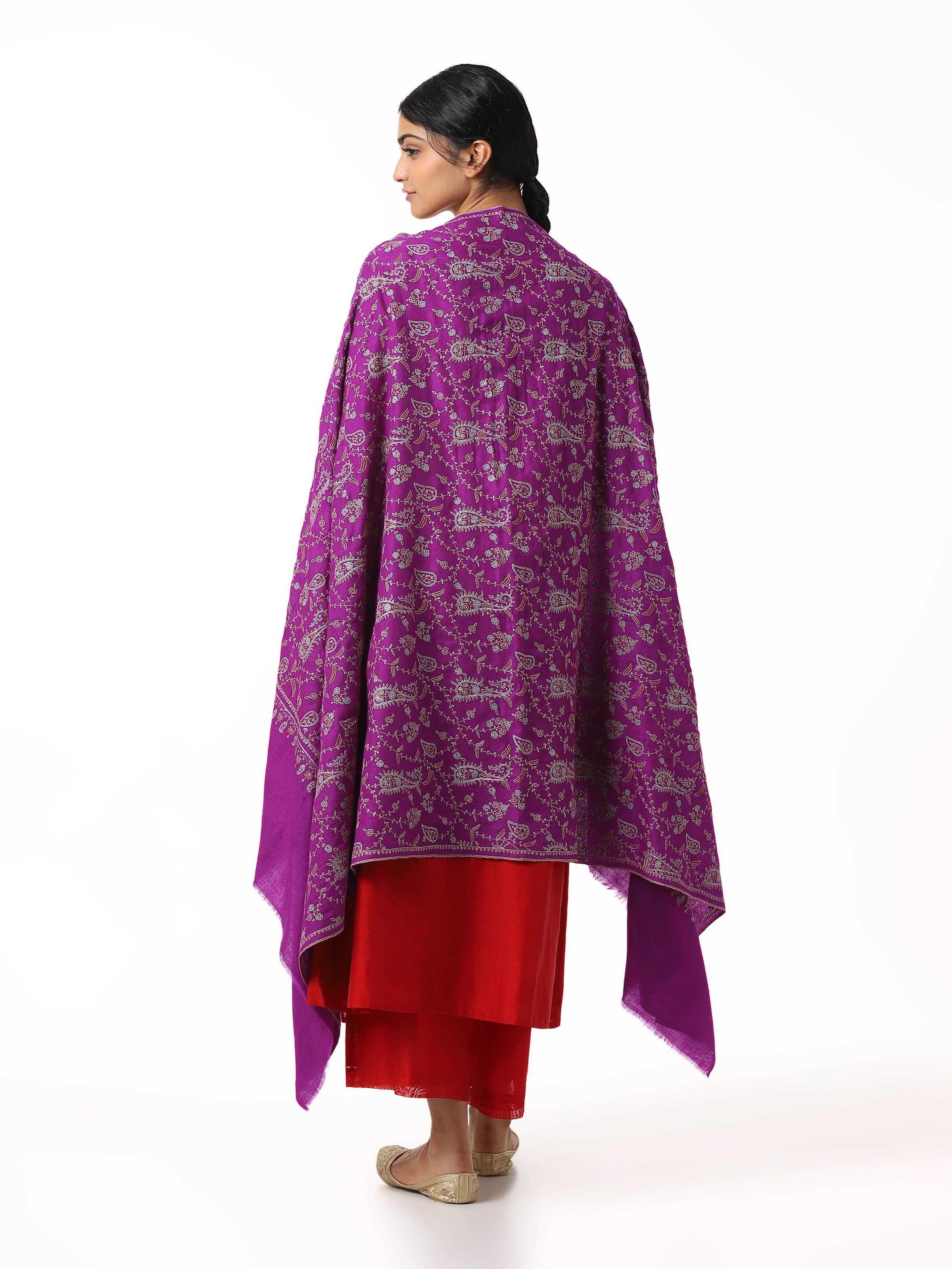 Purple Jalidar Sozni Embroidered Shawl