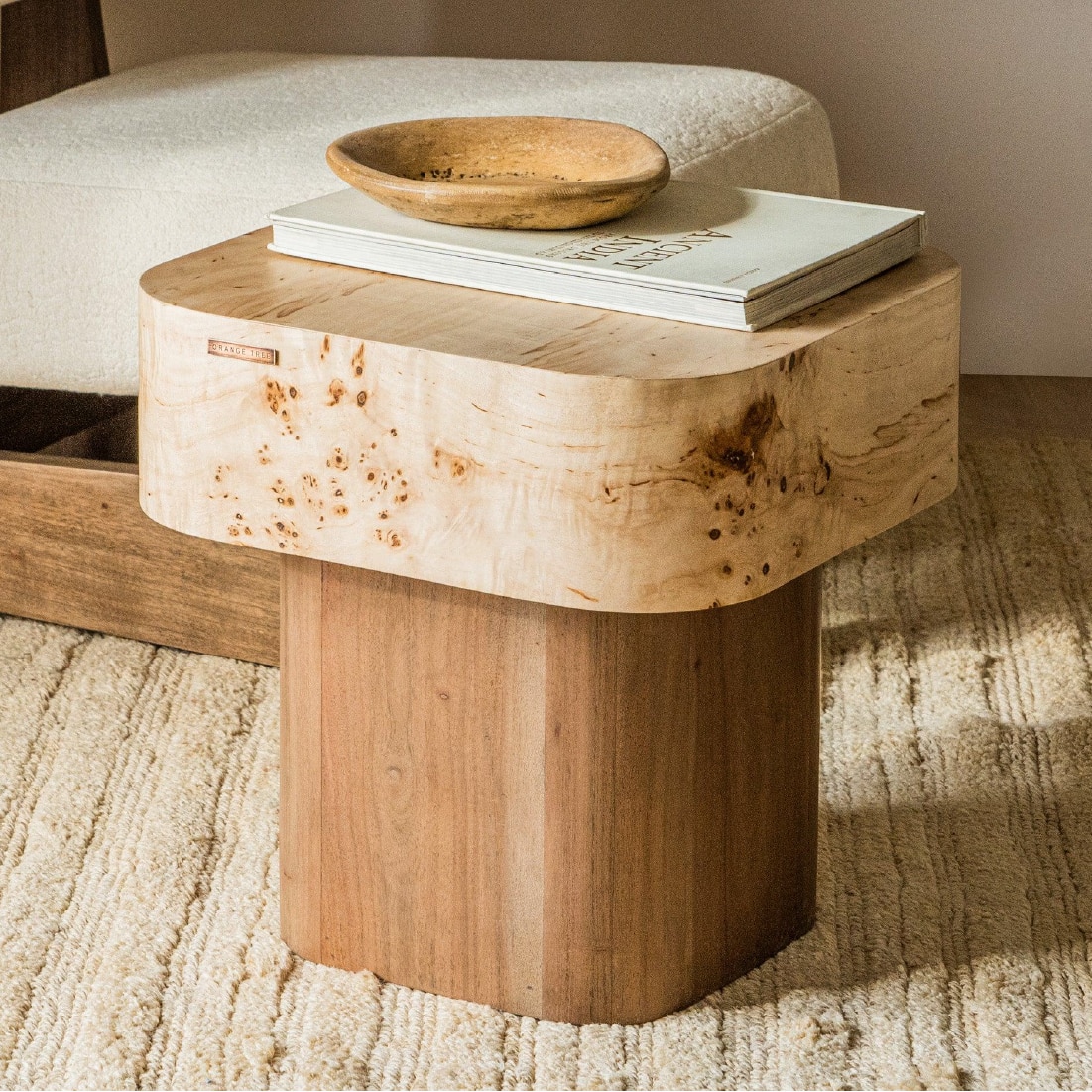 Nouve Solid Wood Side Table in Clear Lacquer Finish - Orange Tree