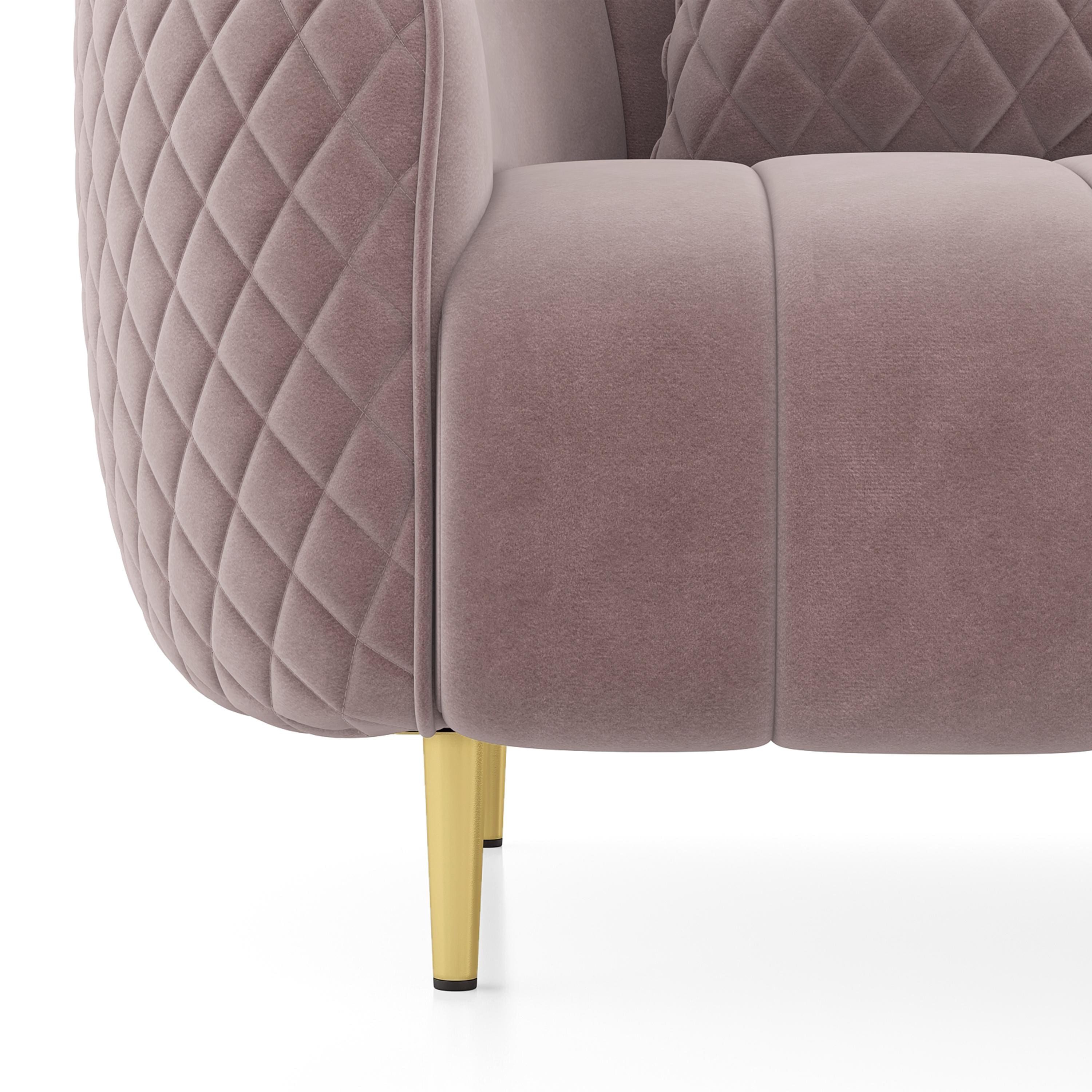 Amora 2 Seater Fabric Sofa in Faded Lilac Pink Velvet