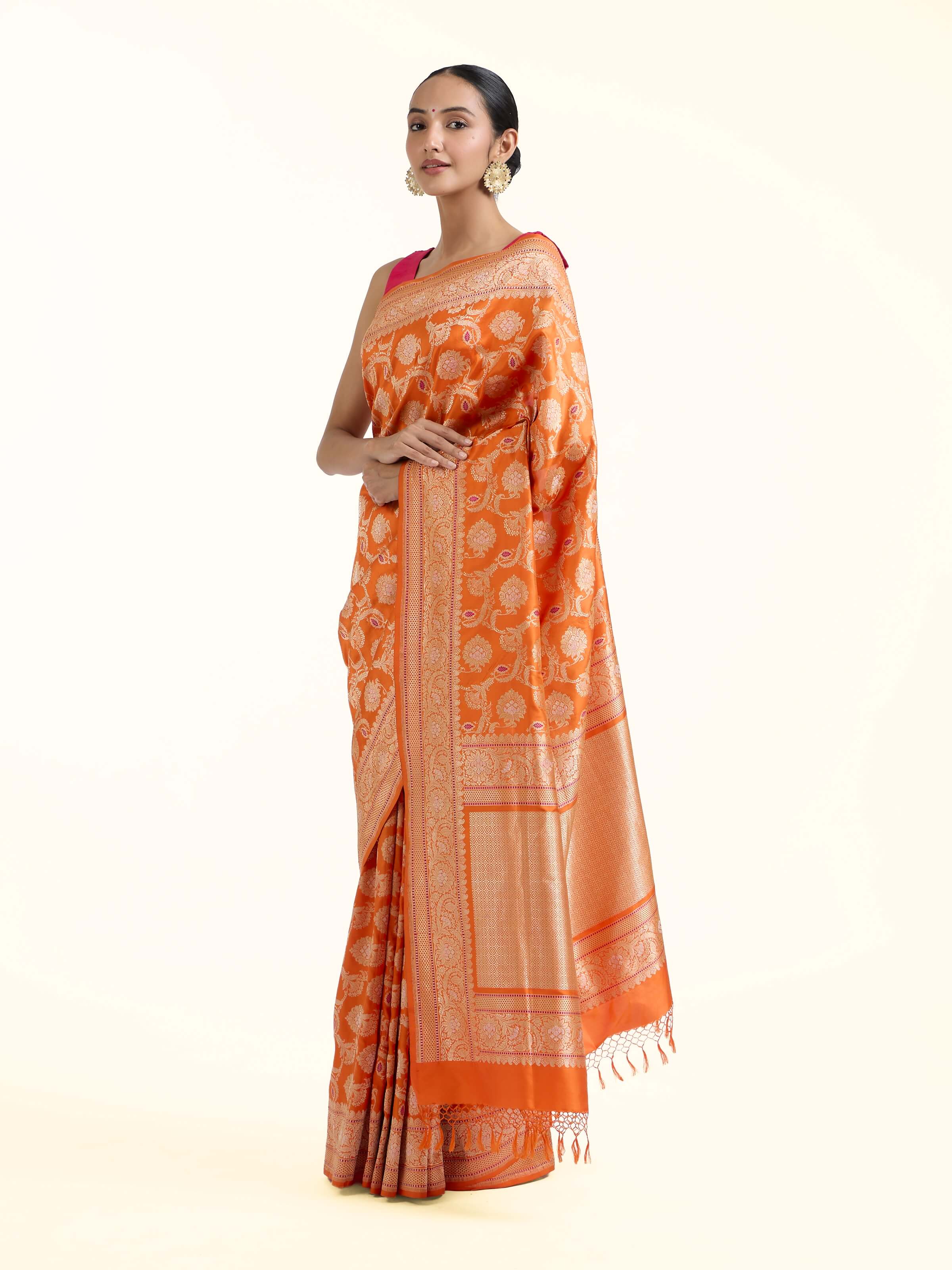 Orange Banarasi Kadhwa Silk Saree