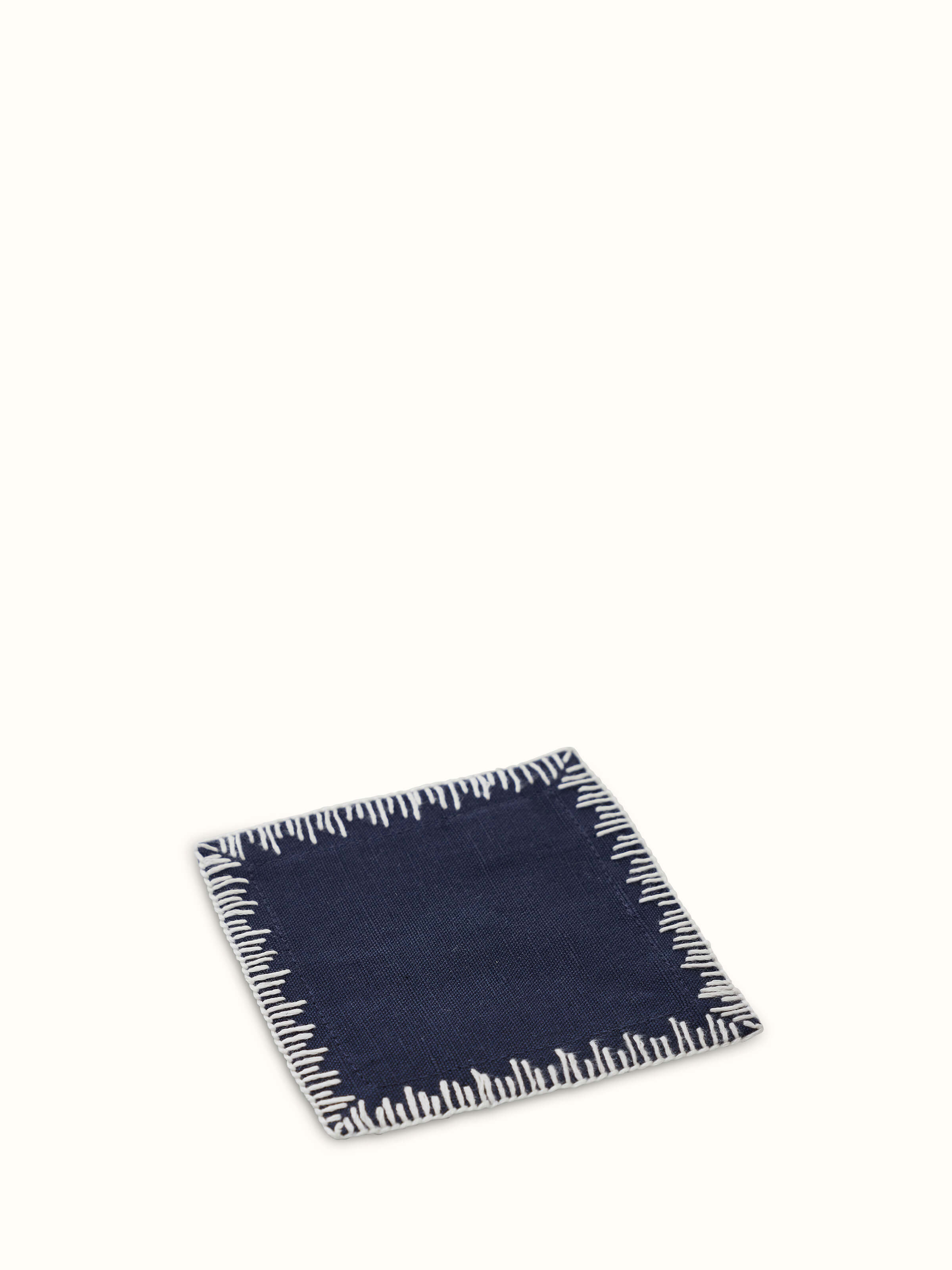 Parvat Indigo Edge Stitch Linen Cotton Hand Embroidered Coaster (6 Pcs)