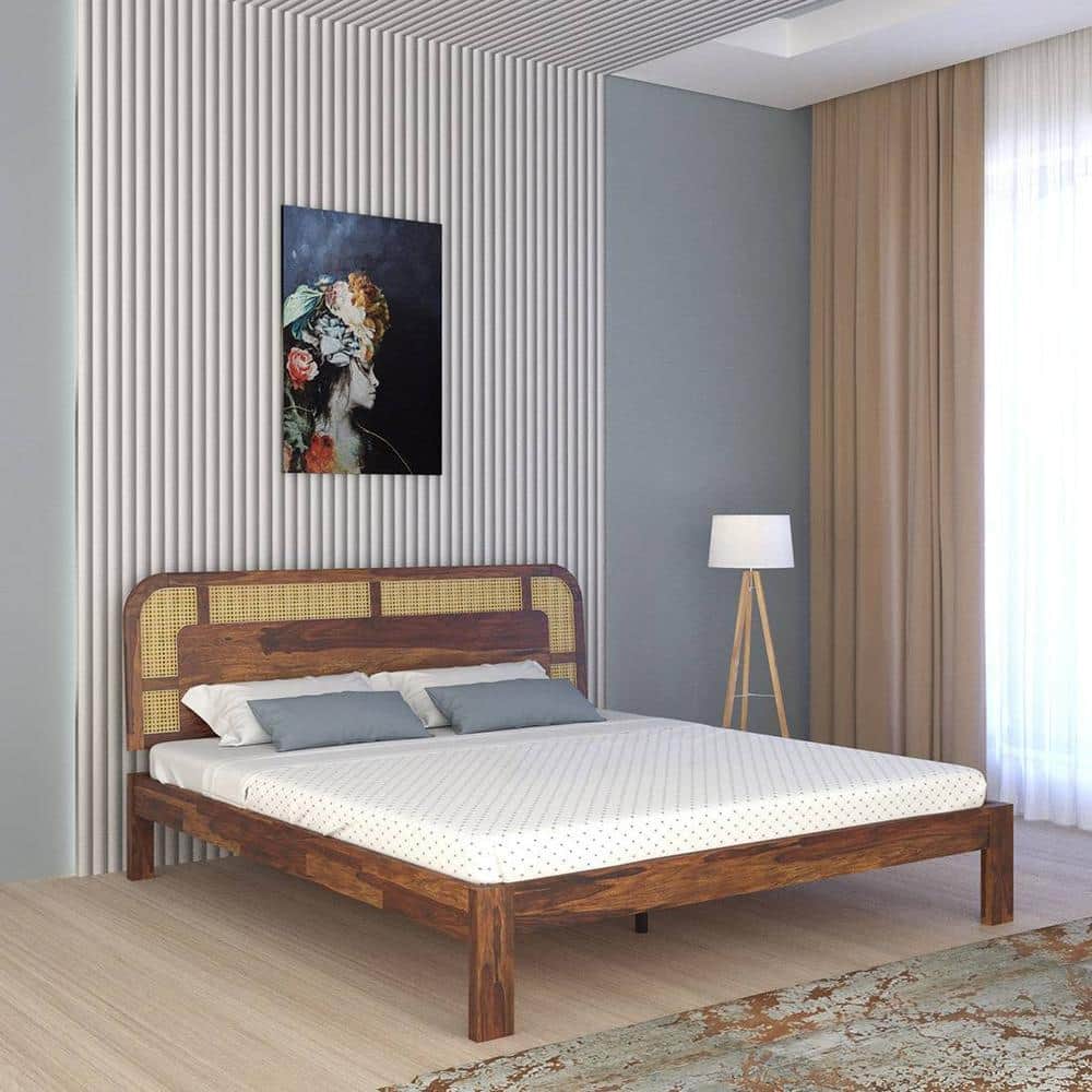 Sunburst Solid Wood King Size Non Storage Bed In Provincial Teak Finish
