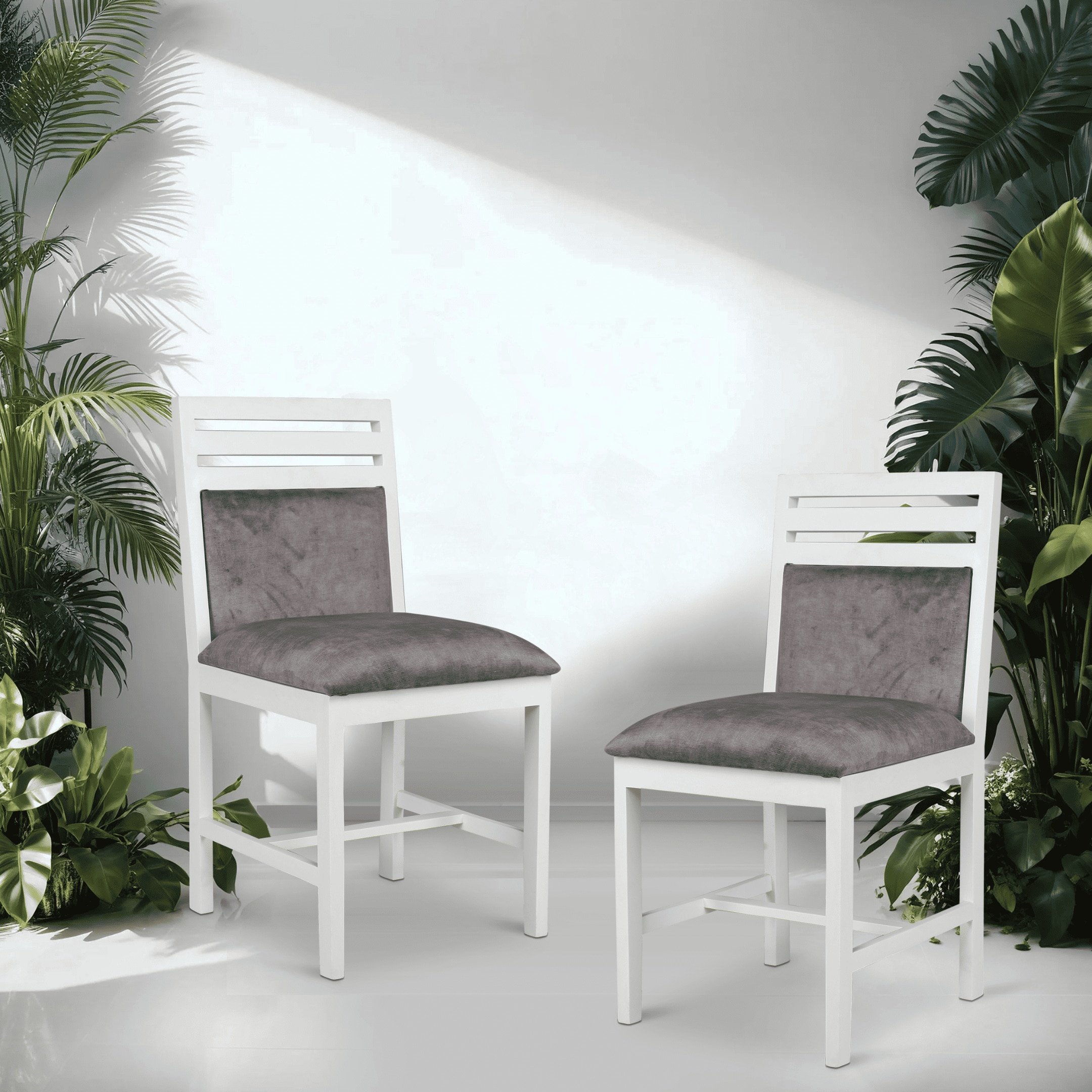 Globally Indian Compact Wooden Dining Table Set For 6 – White Painted Finish With Cushioned Seating