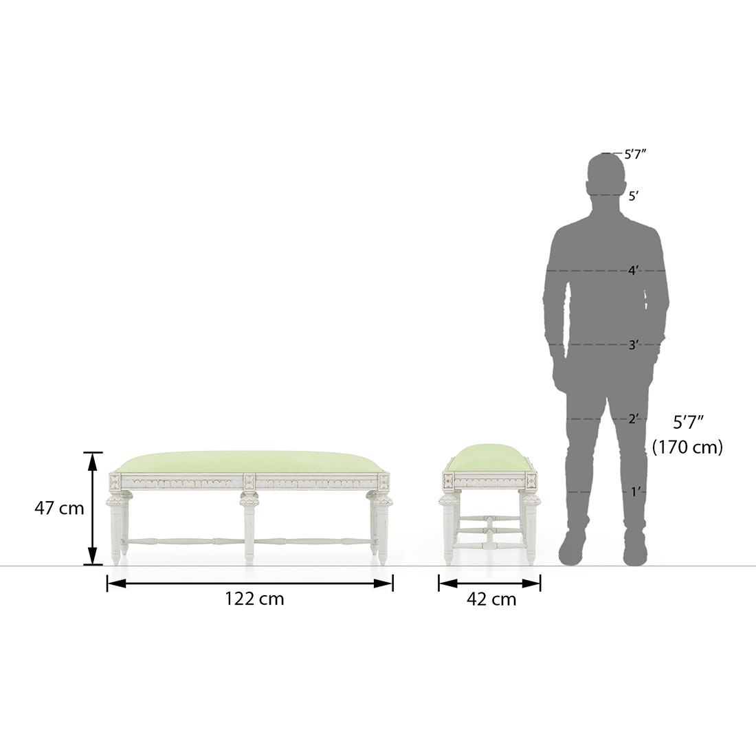 Lucine Upholstered Solid Wood Bench In White Finish With Tender Green Fabric Colour