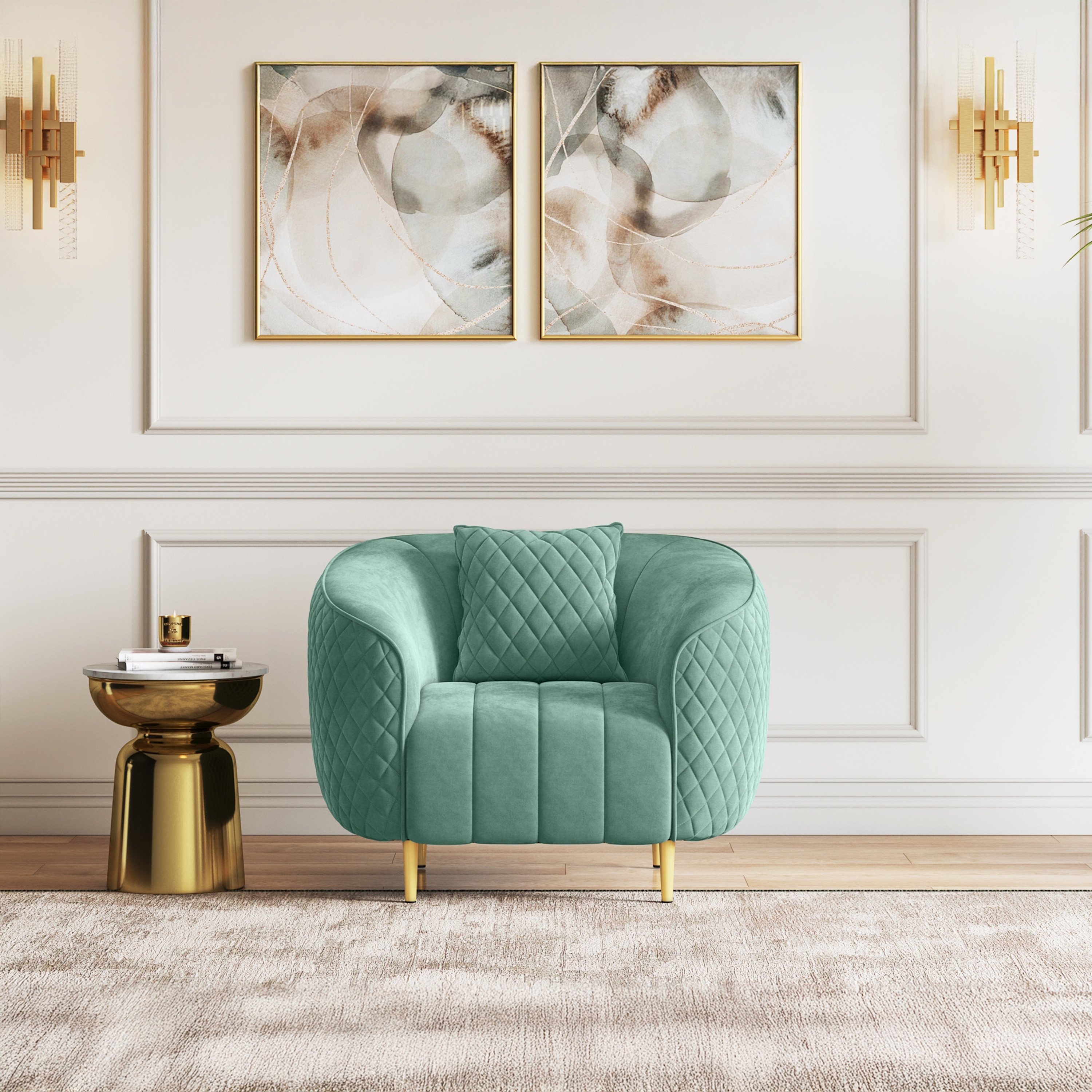Amora 1 Seater Fabric Sofa in Dusty Turquoise Velvet